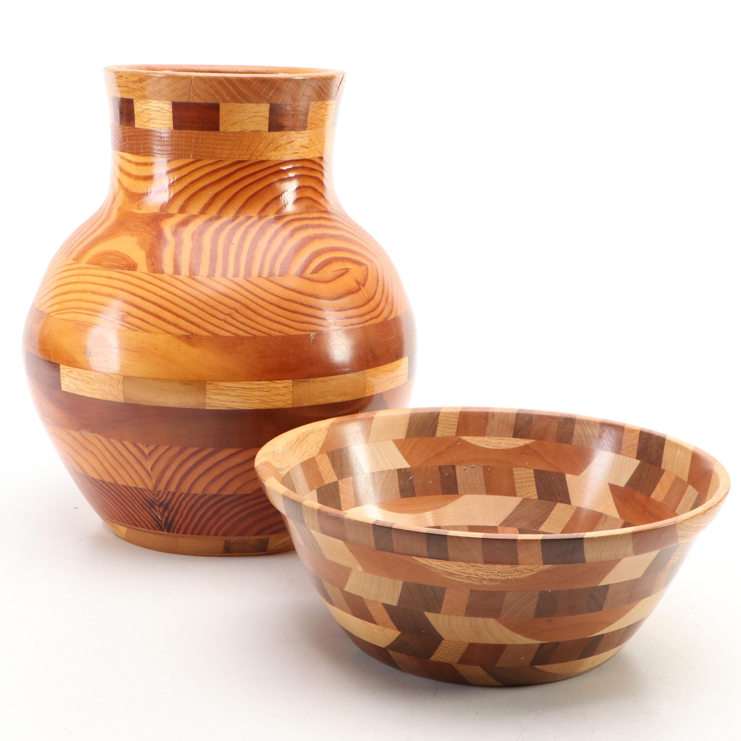 Turned Mixed Wood Amos Butler Vase and Mike Davis Bowl