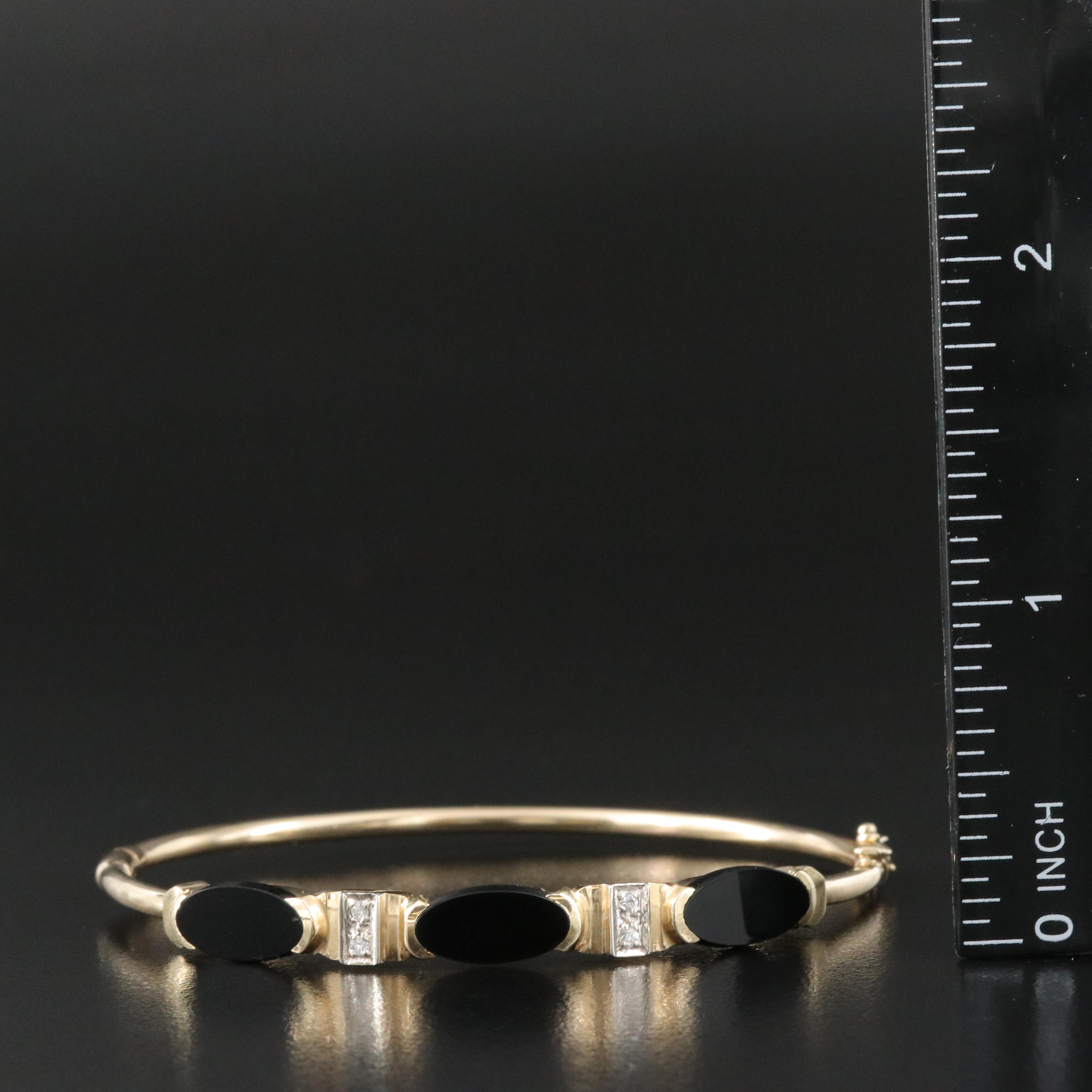 14K Black Onyx and Diamond Hinged Bangle Bracelet