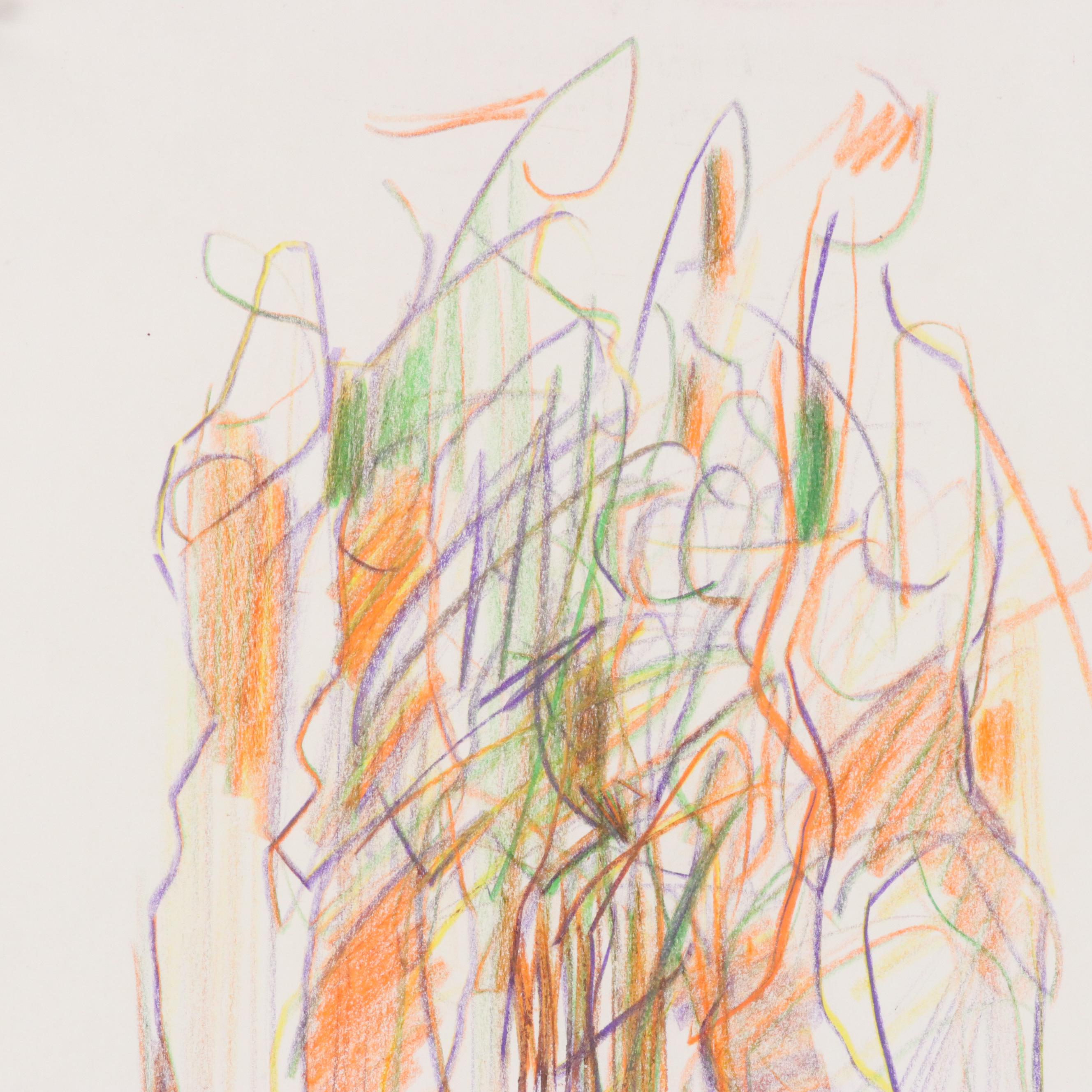 Jack Meanwell Figural Modern Oil Pastel Drawing, 1995