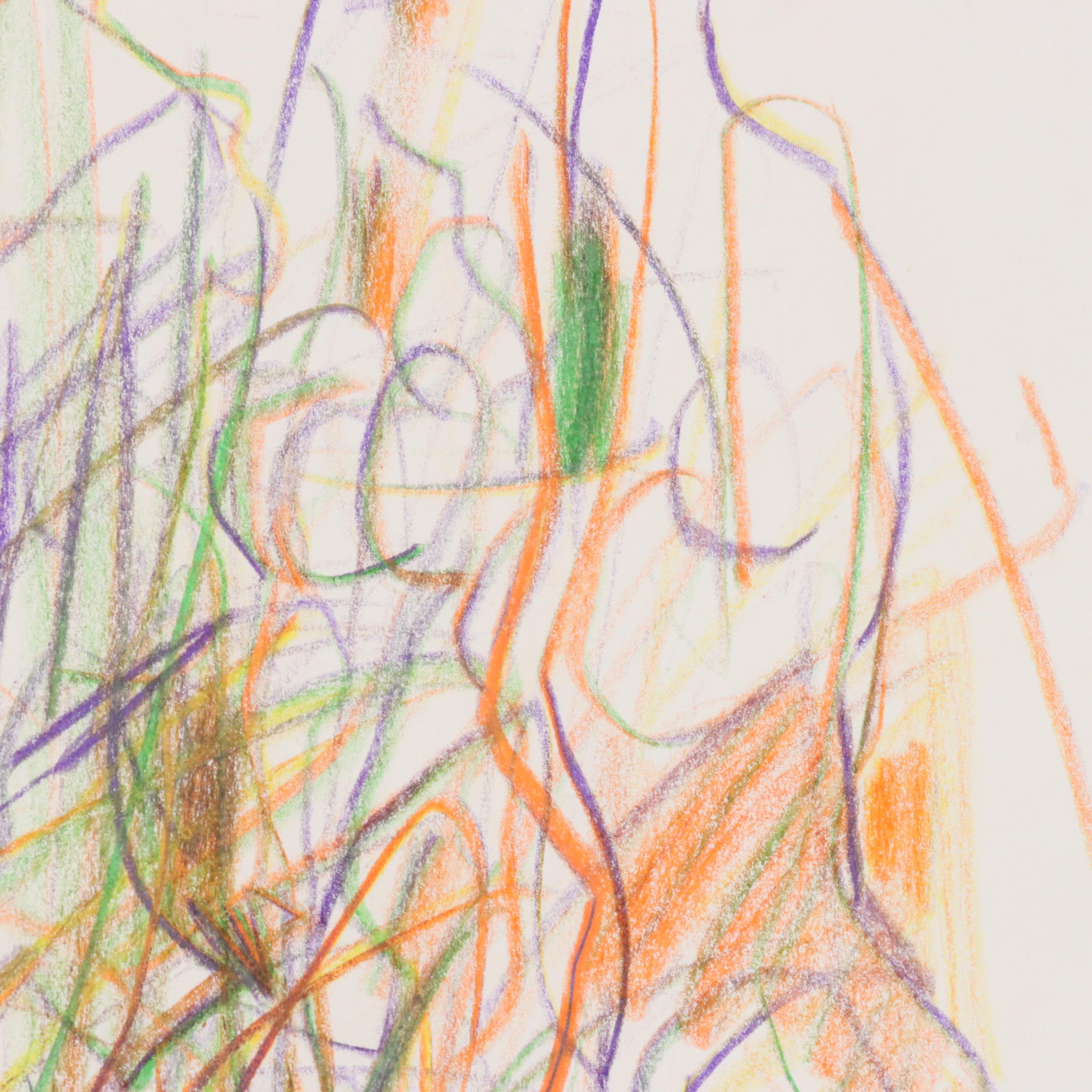 Jack Meanwell Figural Modern Oil Pastel Drawing, 1995