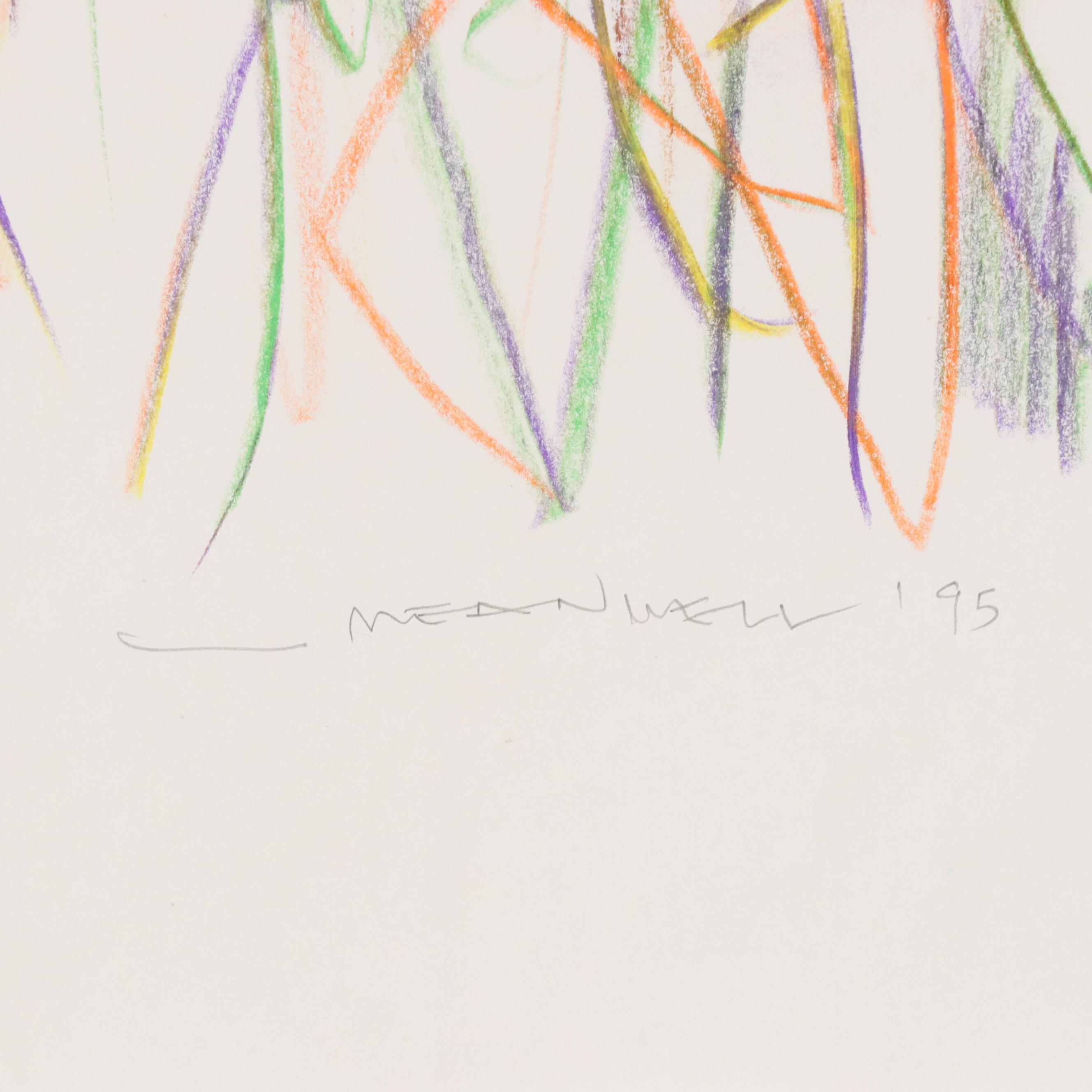 Jack Meanwell Figural Modern Oil Pastel Drawing, 1995