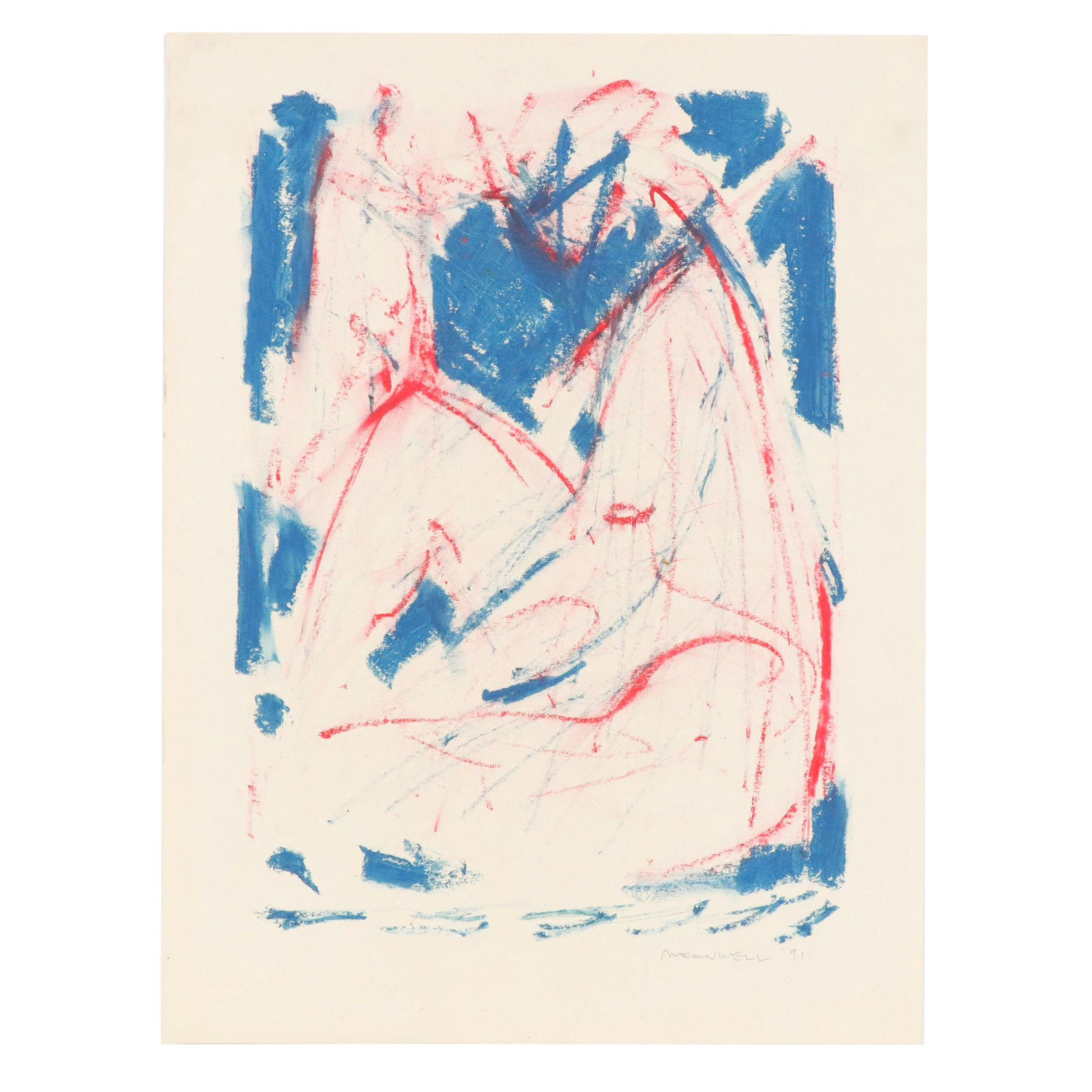 Jack Meanwell Figural Modern Oil Pastel Drawing, 1991