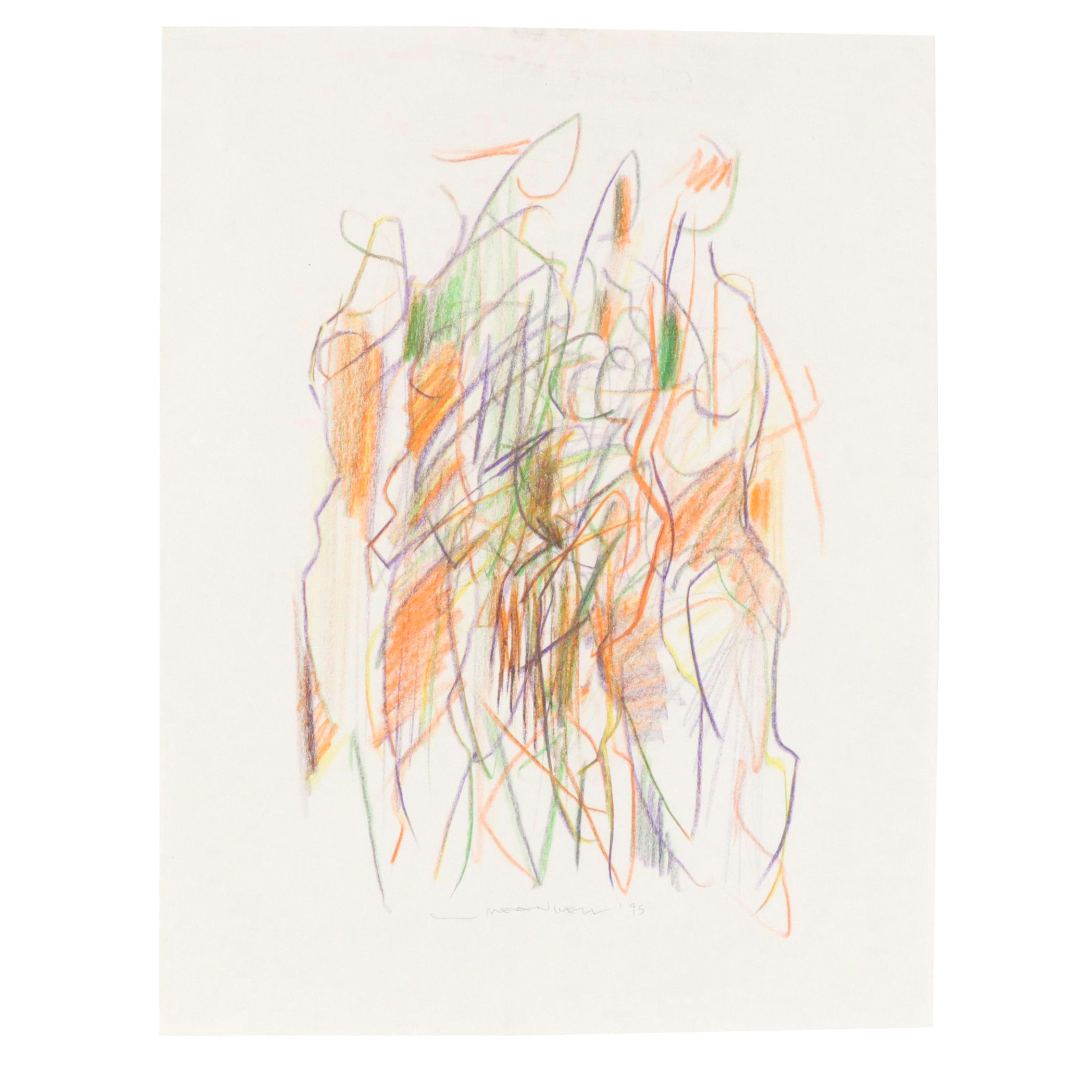 Jack Meanwell Figural Modern Oil Pastel Drawing, 1995