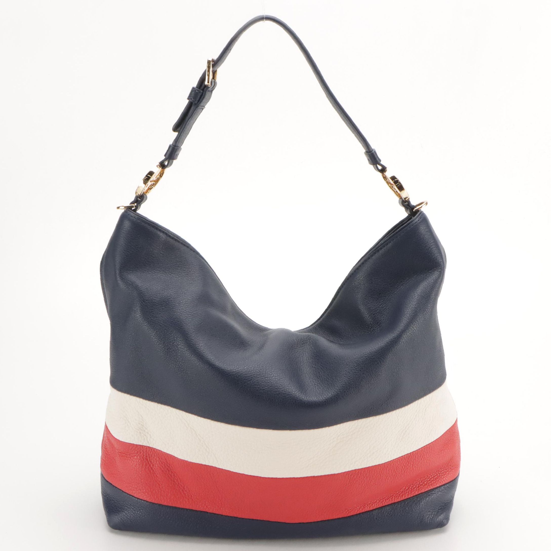 Tory Burch Duet Stripe Hobo Two-Way Bag in Red, White and Blue Leather, With Tag
