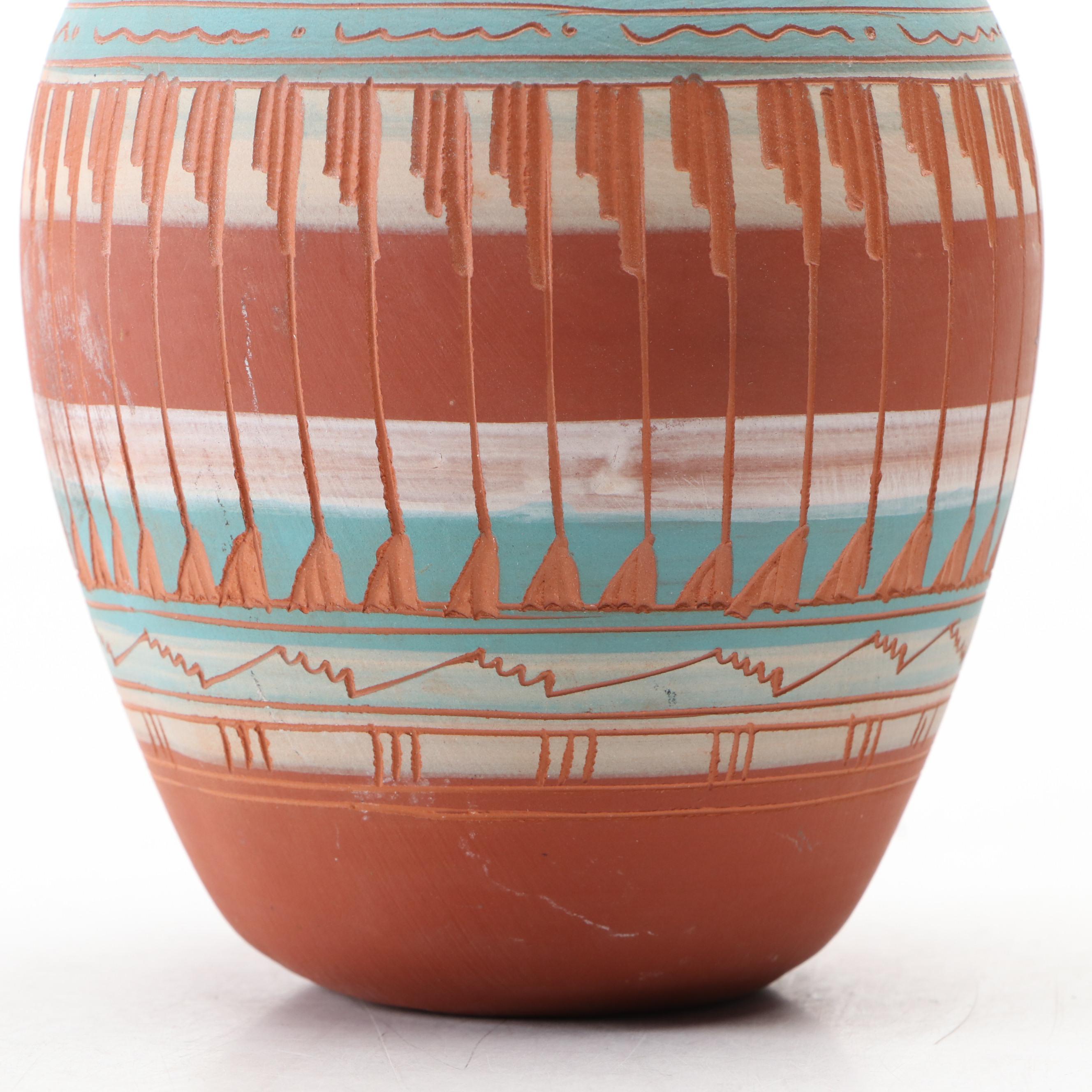 Navajo Vase Hand-Painted and Etched Vase