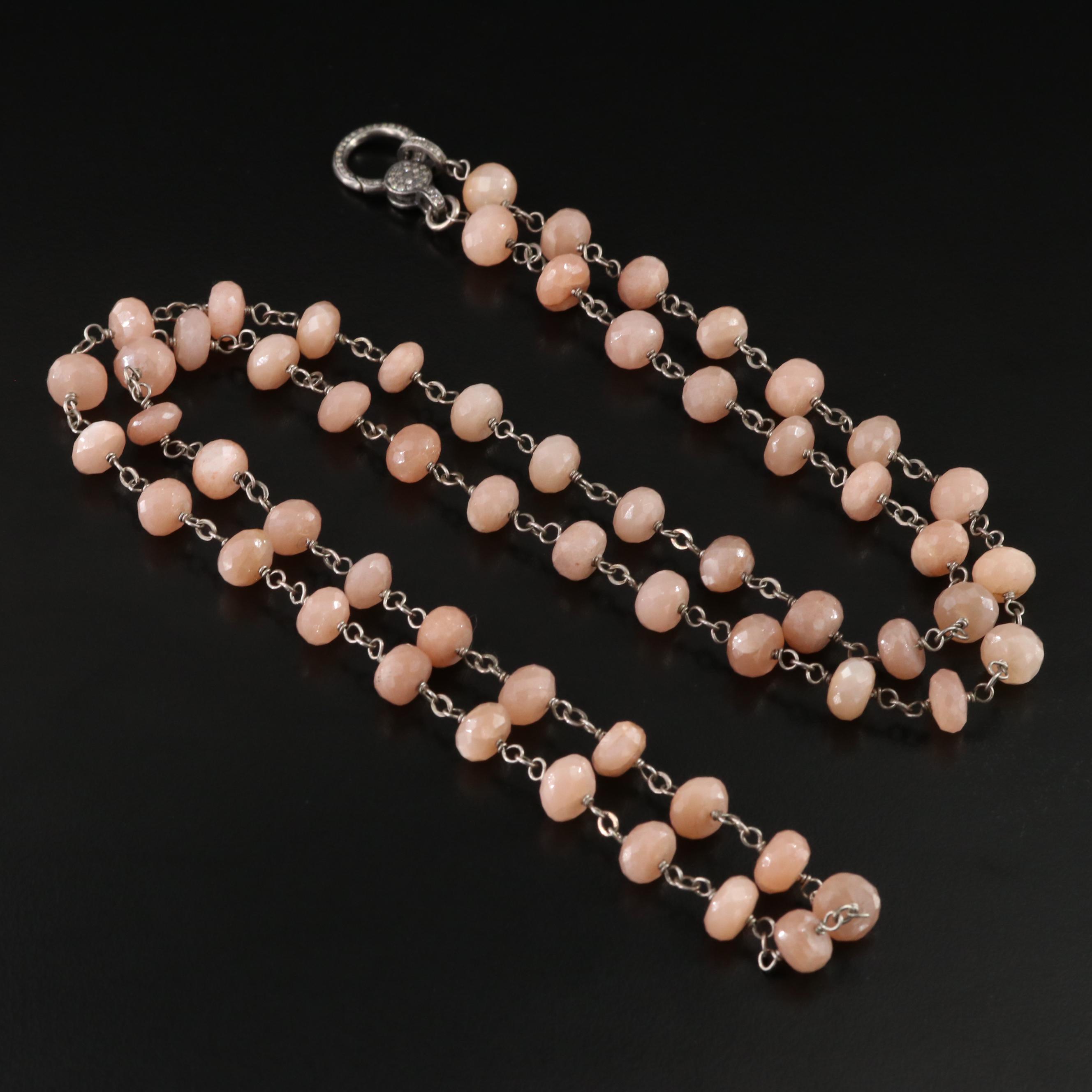 Moonstone and Sunstone Necklace with Sterling Diamond Clasp