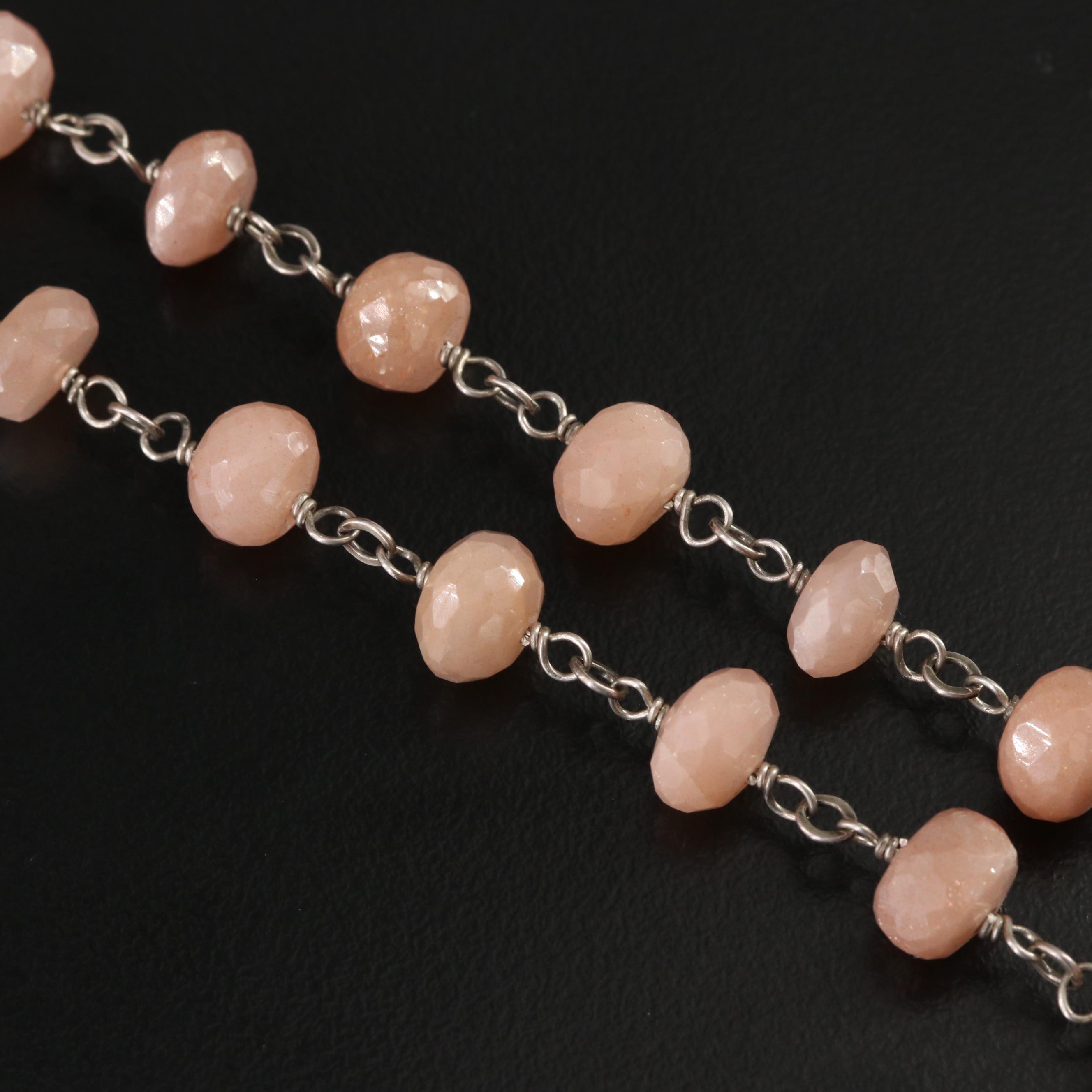 Moonstone and Sunstone Necklace with Sterling Diamond Clasp