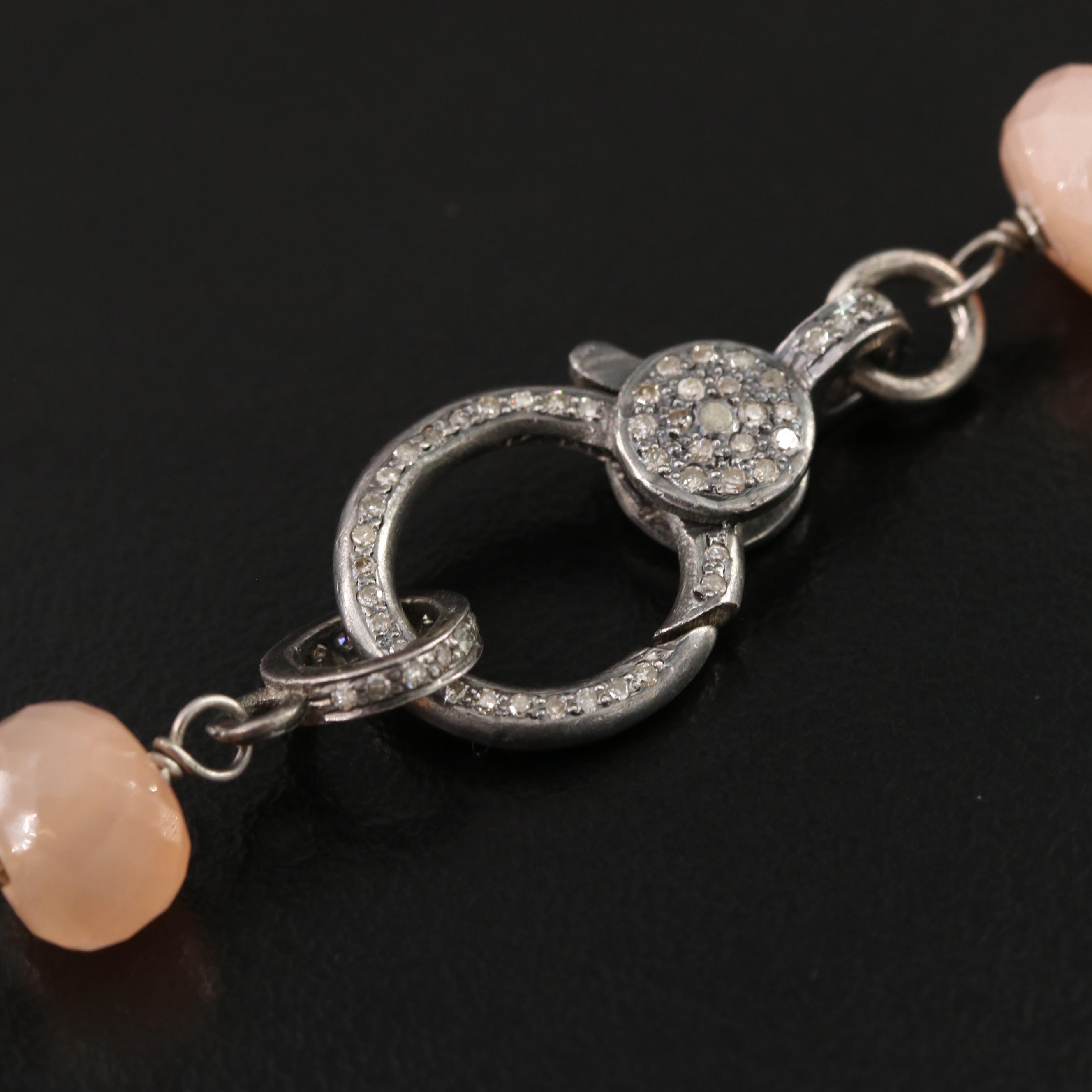 Moonstone and Sunstone Necklace with Sterling Diamond Clasp