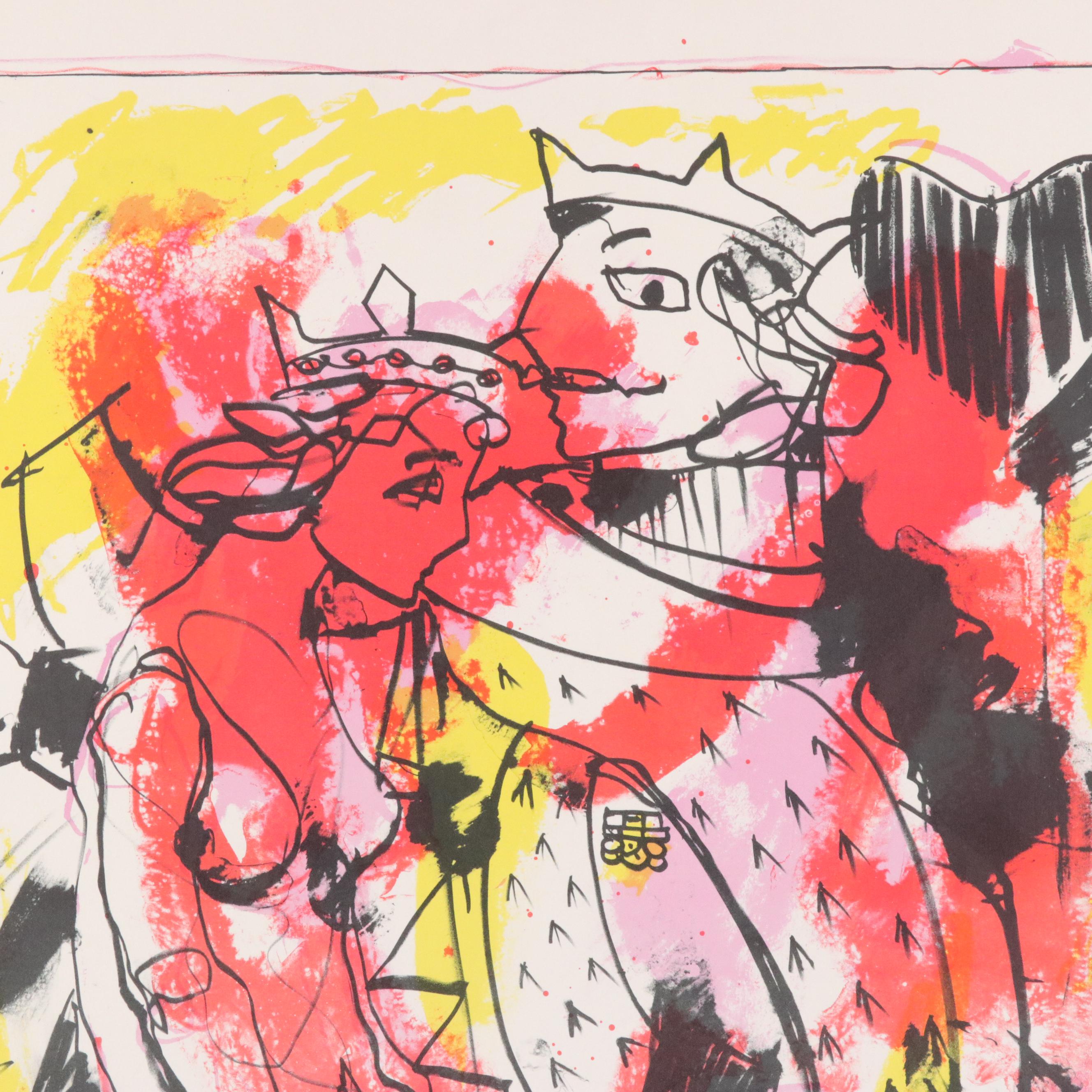 Jack Meanwell Figural Modern Lithograph "Queen Sitter," 1982