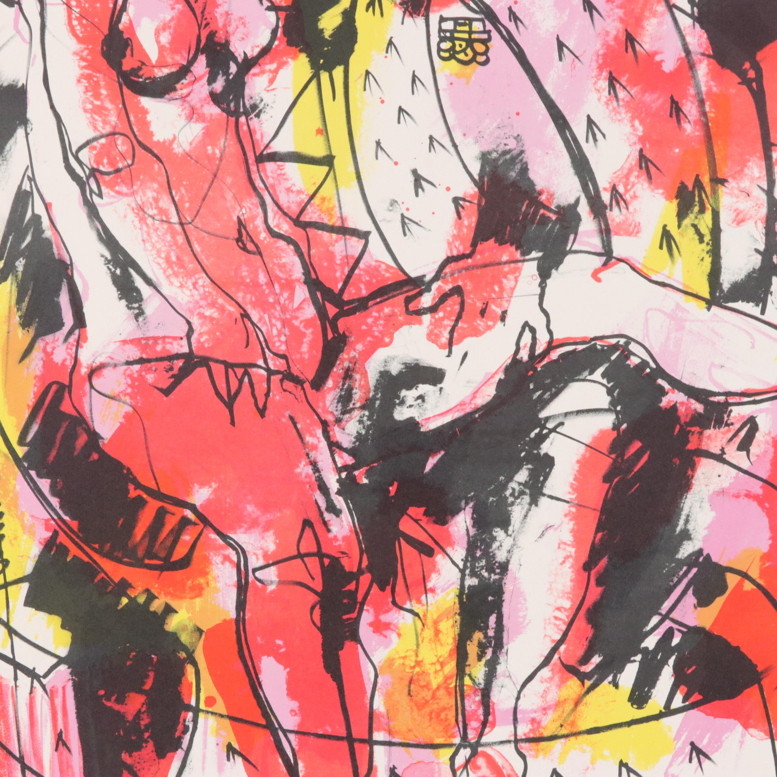 Jack Meanwell Figural Modern Lithograph "Queen Sitter," 1982