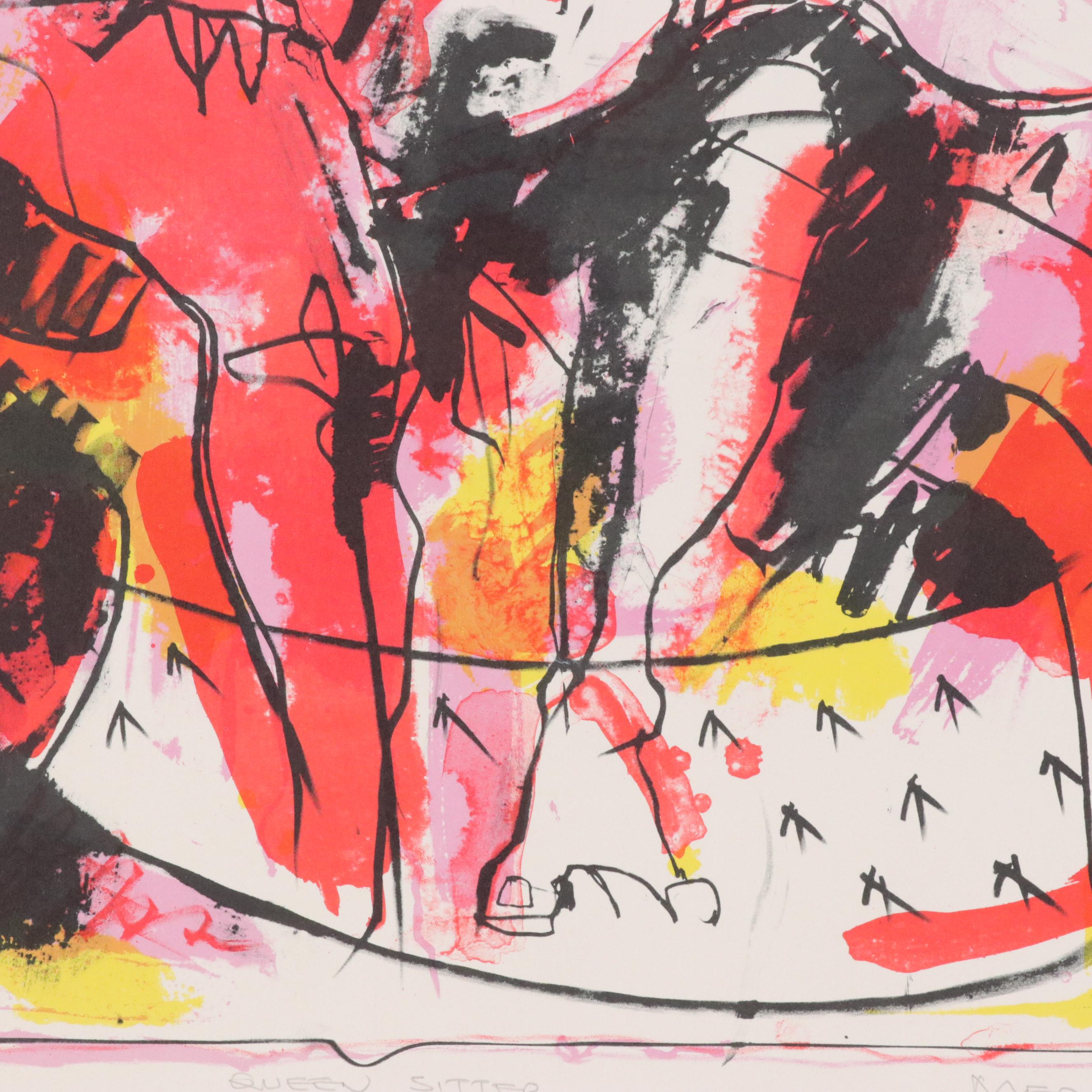 Jack Meanwell Figural Modern Lithograph "Queen Sitter," 1982