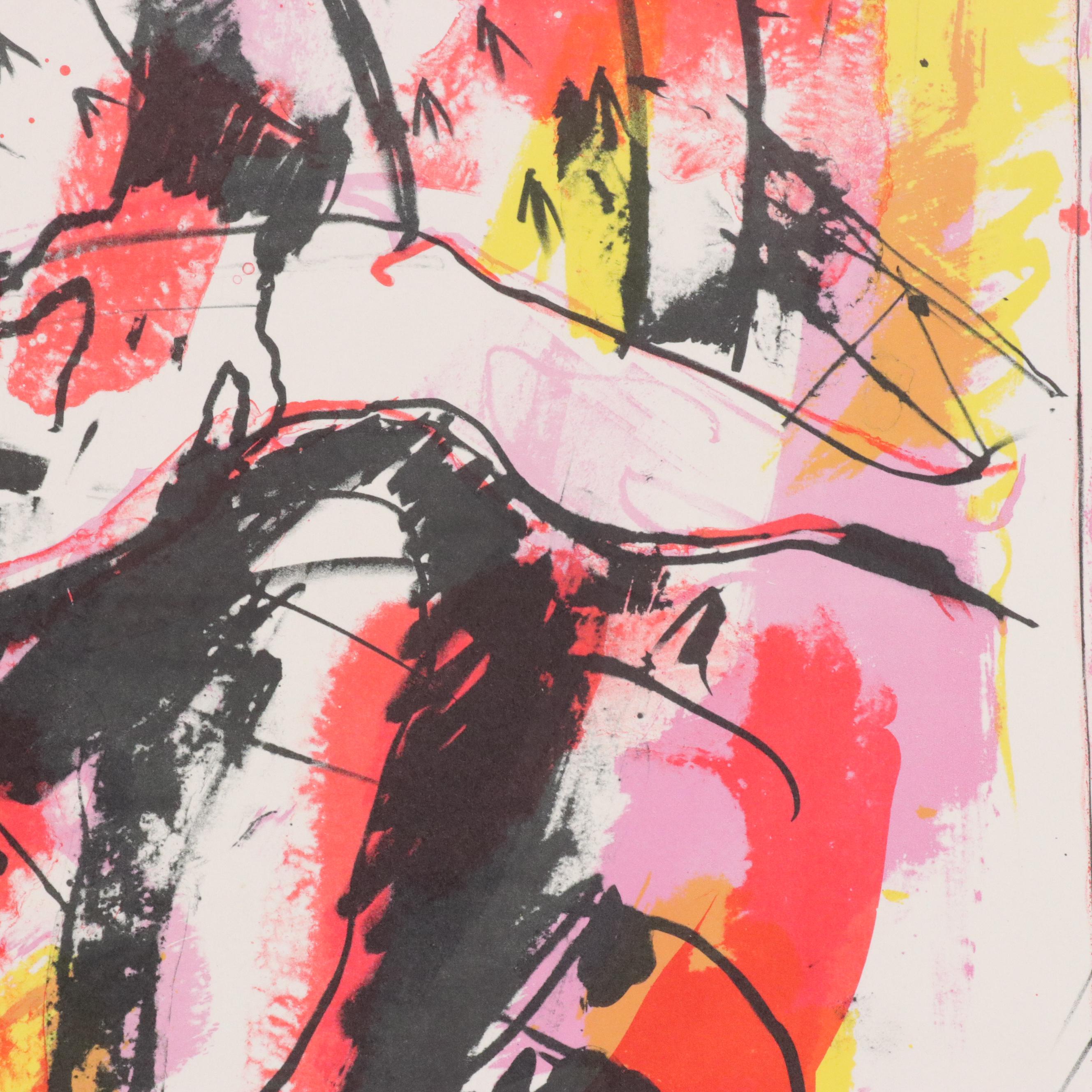 Jack Meanwell Figural Modern Lithograph "Queen Sitter," 1982