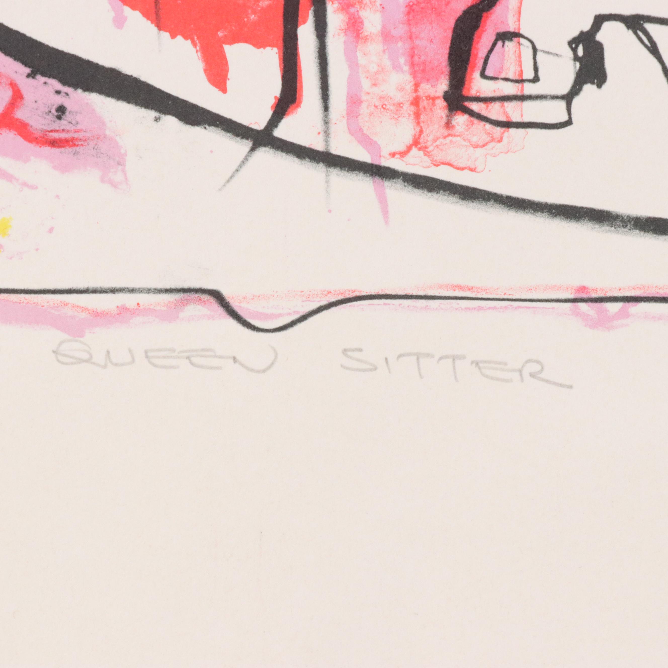 Jack Meanwell Figural Modern Lithograph "Queen Sitter," 1982