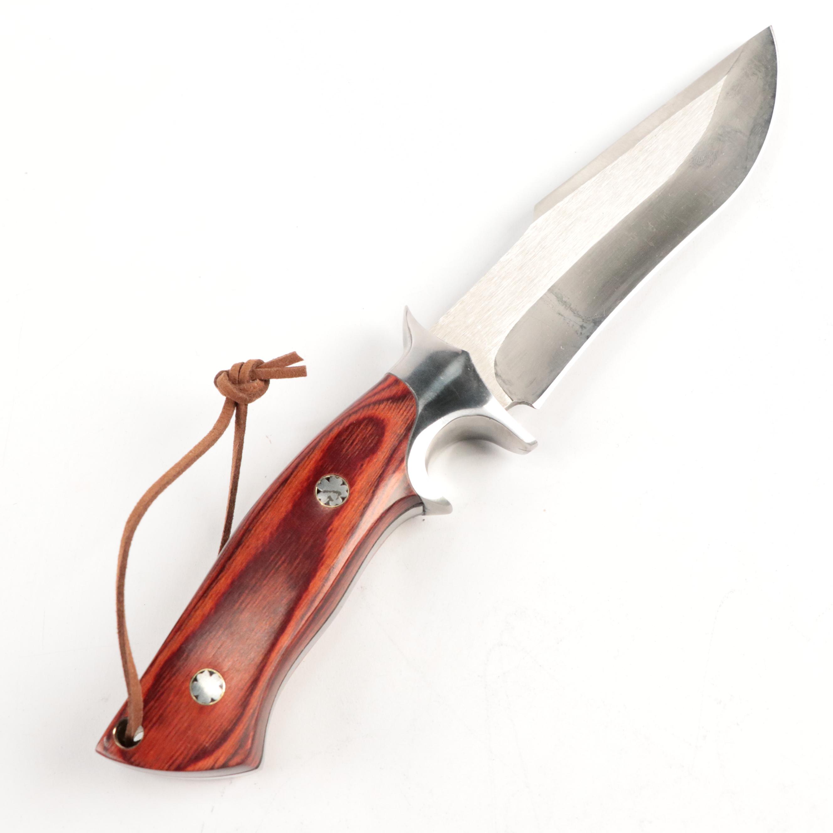 Wooden Handled Fixed Blade Knives and Folding Knife in Scabbards