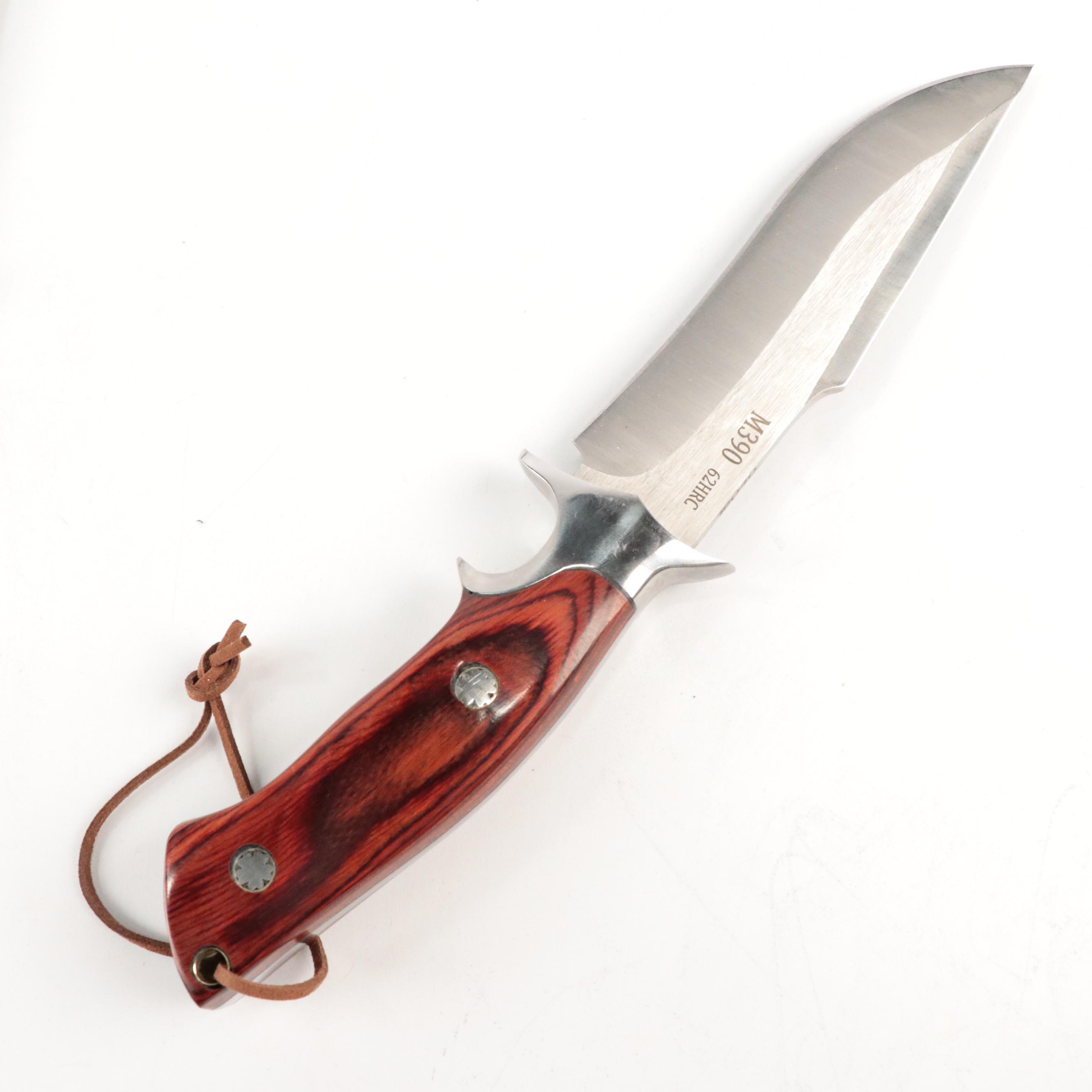 Wooden Handled Fixed Blade Knives and Folding Knife in Scabbards