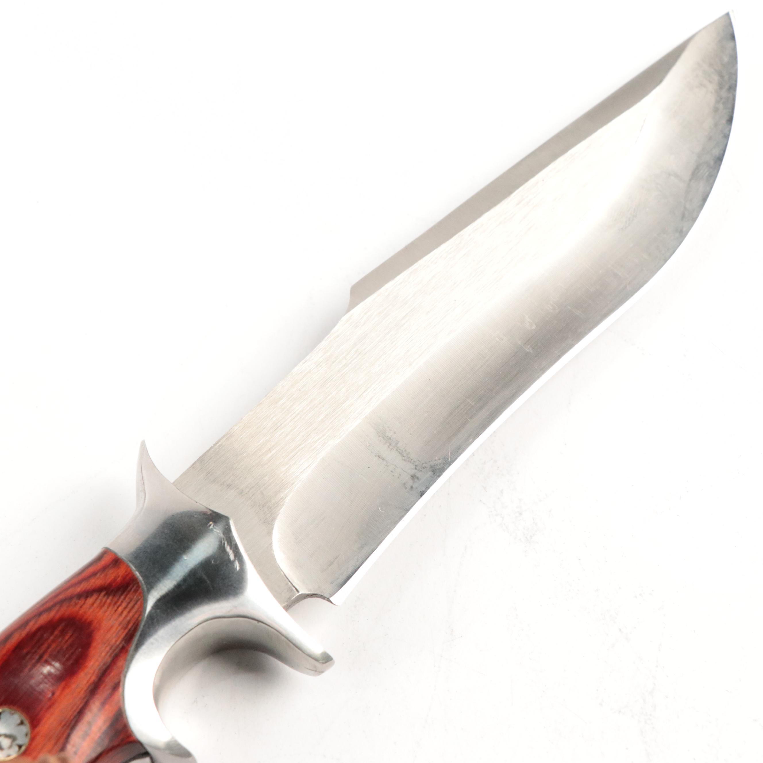 Wooden Handled Fixed Blade Knives and Folding Knife in Scabbards