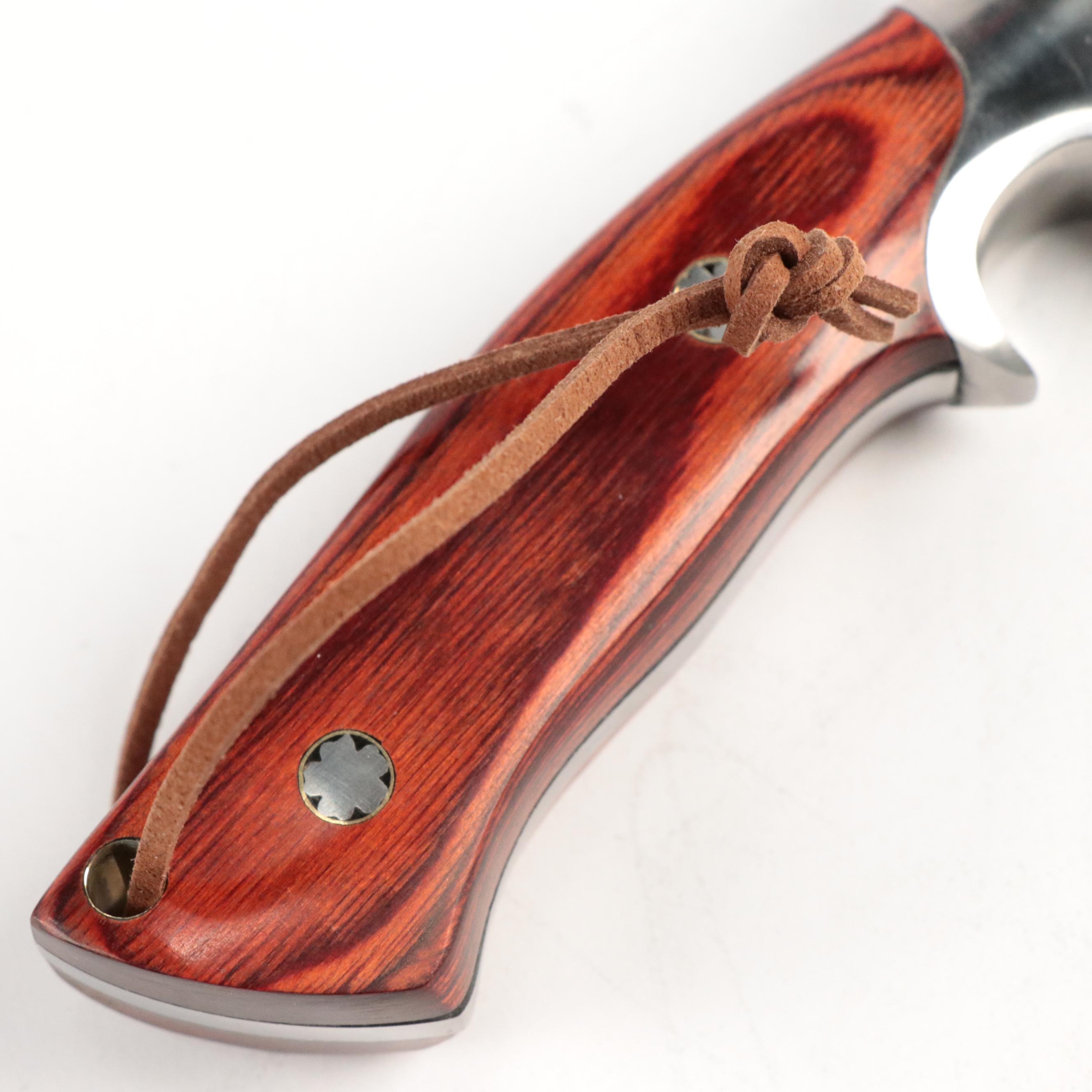 Wooden Handled Fixed Blade Knives and Folding Knife in Scabbards