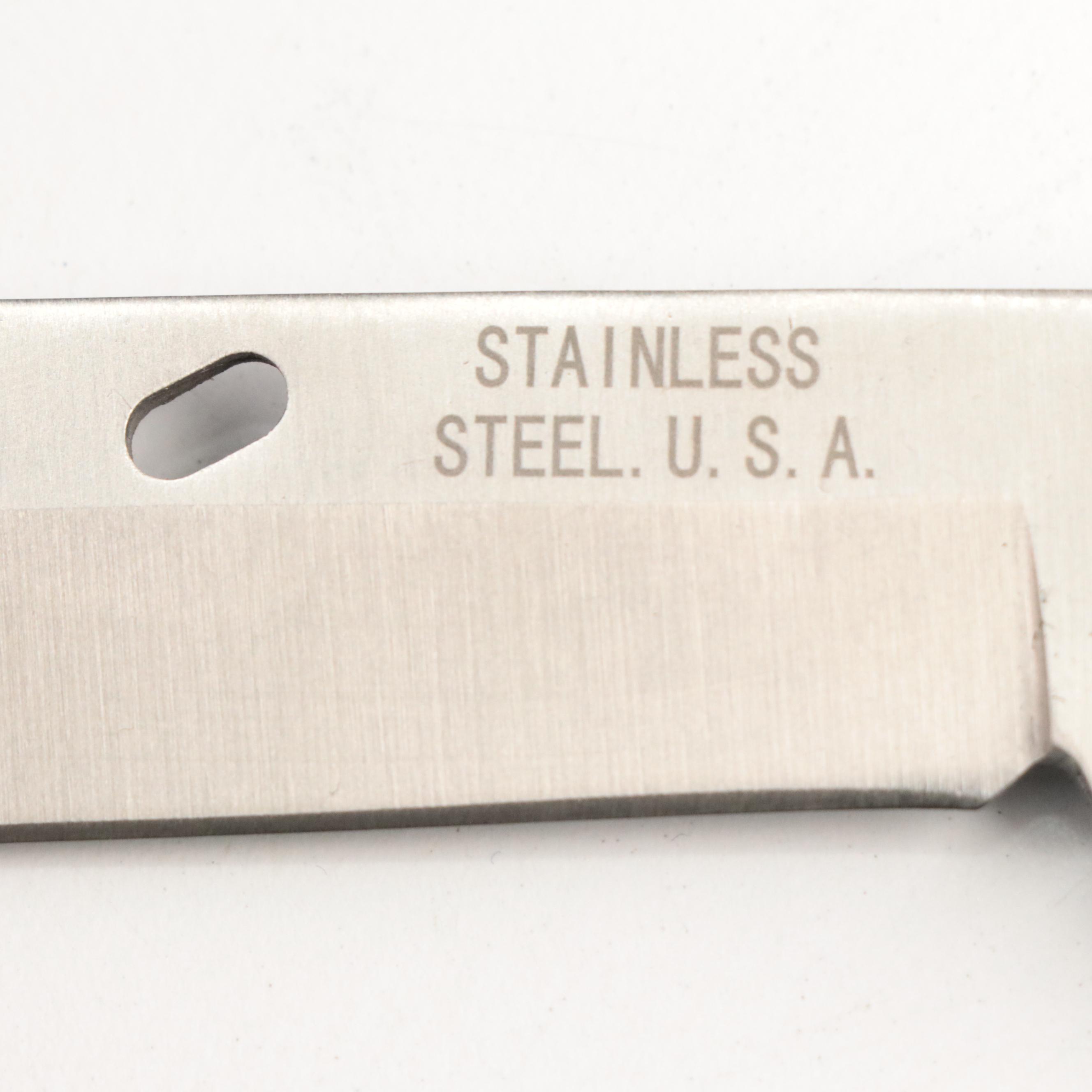 Wooden Handled Fixed Blade Knives and Folding Knife in Scabbards