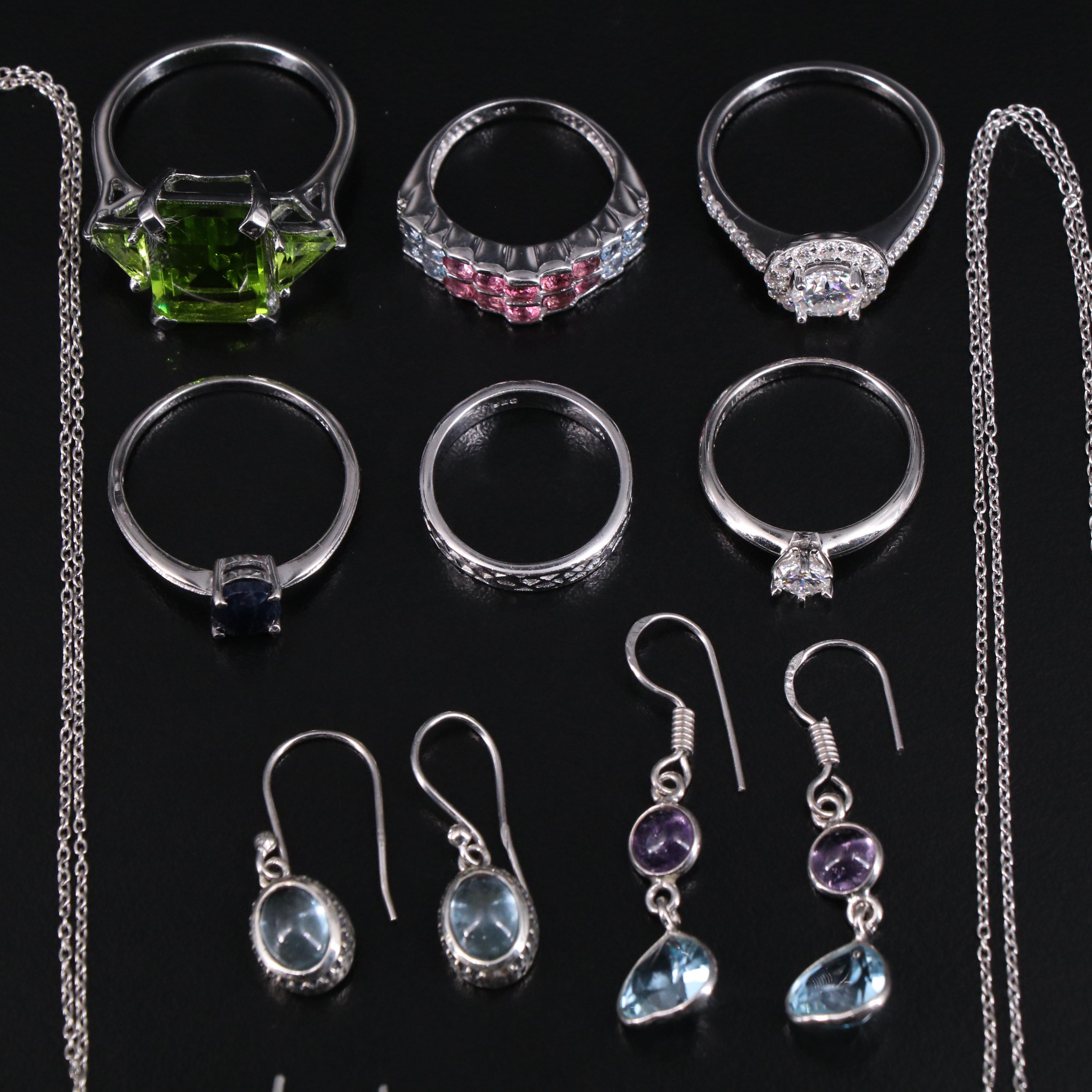 14 Assorted Sterling Silver Rings, Necklaces, Earrings, and Pendants