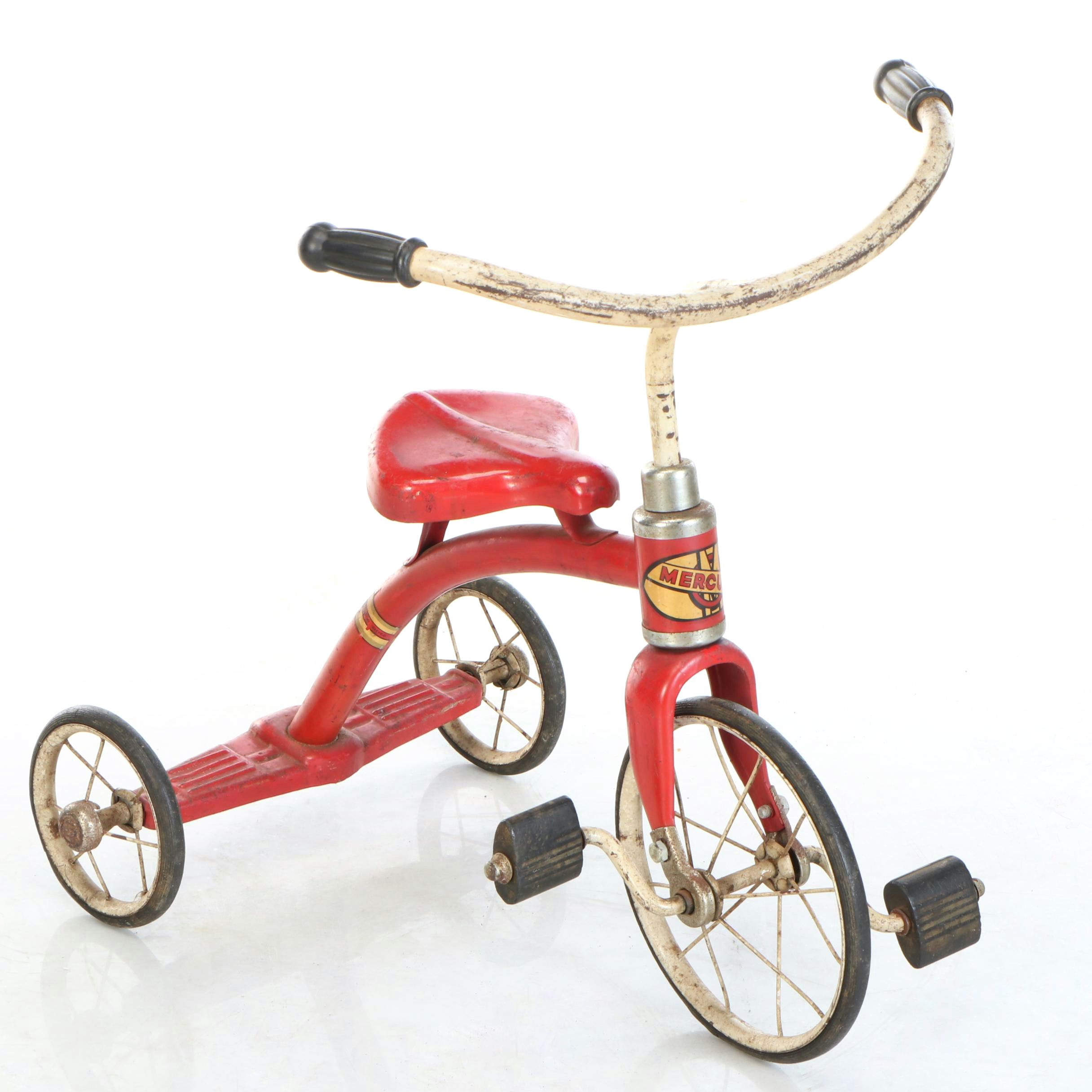 Mercury Red Metal Tricycle and Child's Bicycle, Mid-20th Century