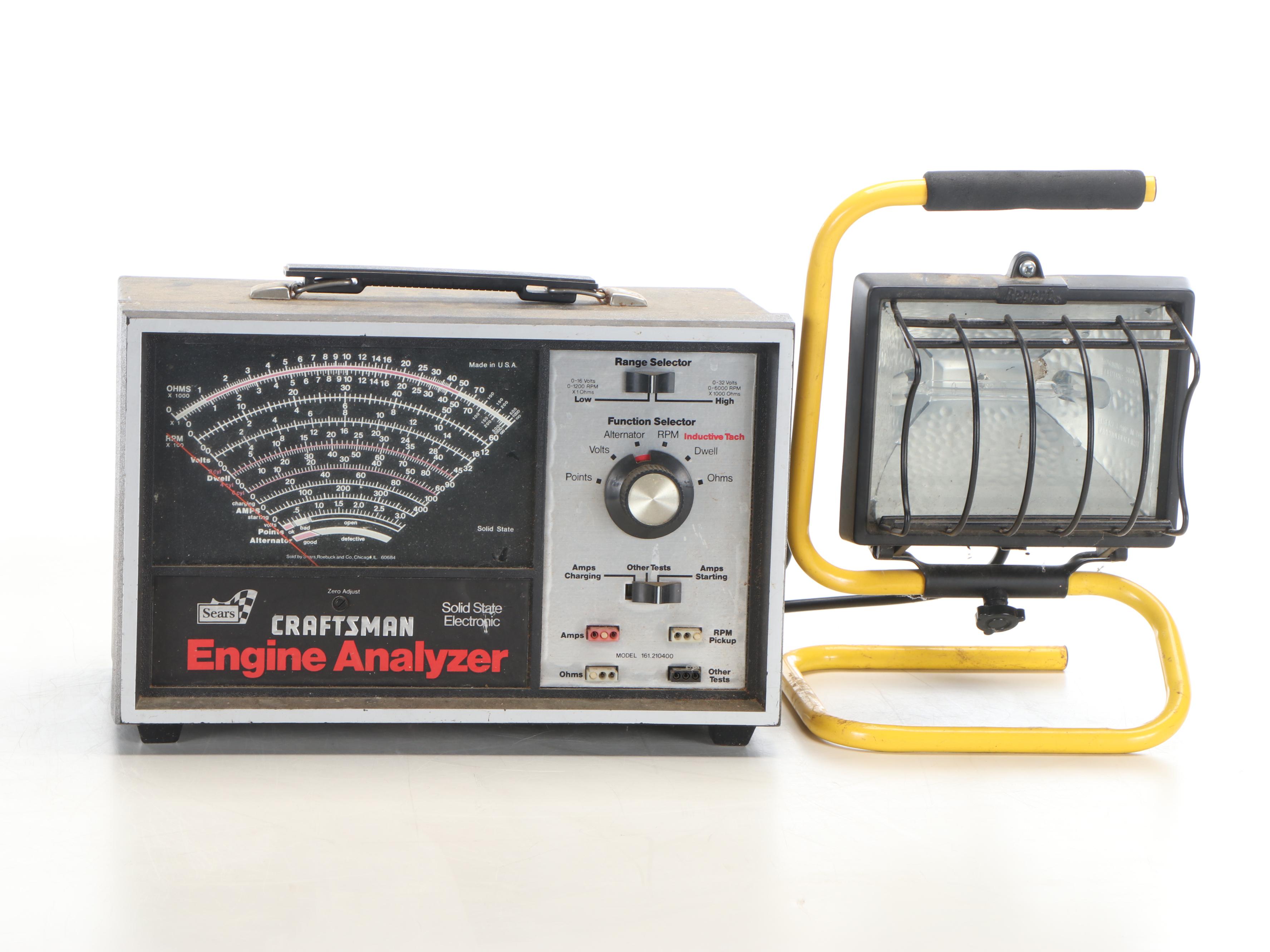 Shop Stool on Casters with Shop Light and Craftsman Engine Analyzer
