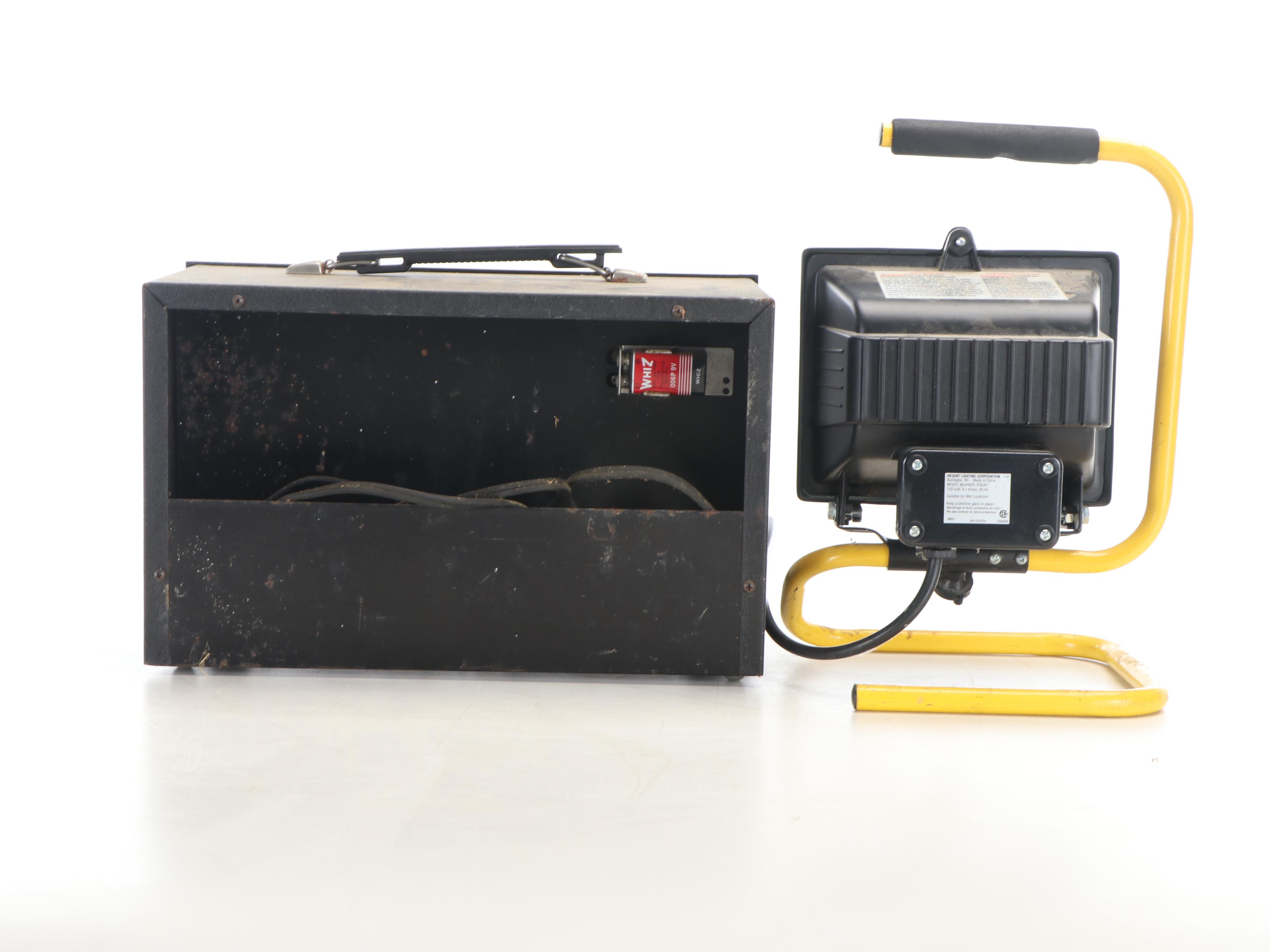 Shop Stool on Casters with Shop Light and Craftsman Engine Analyzer