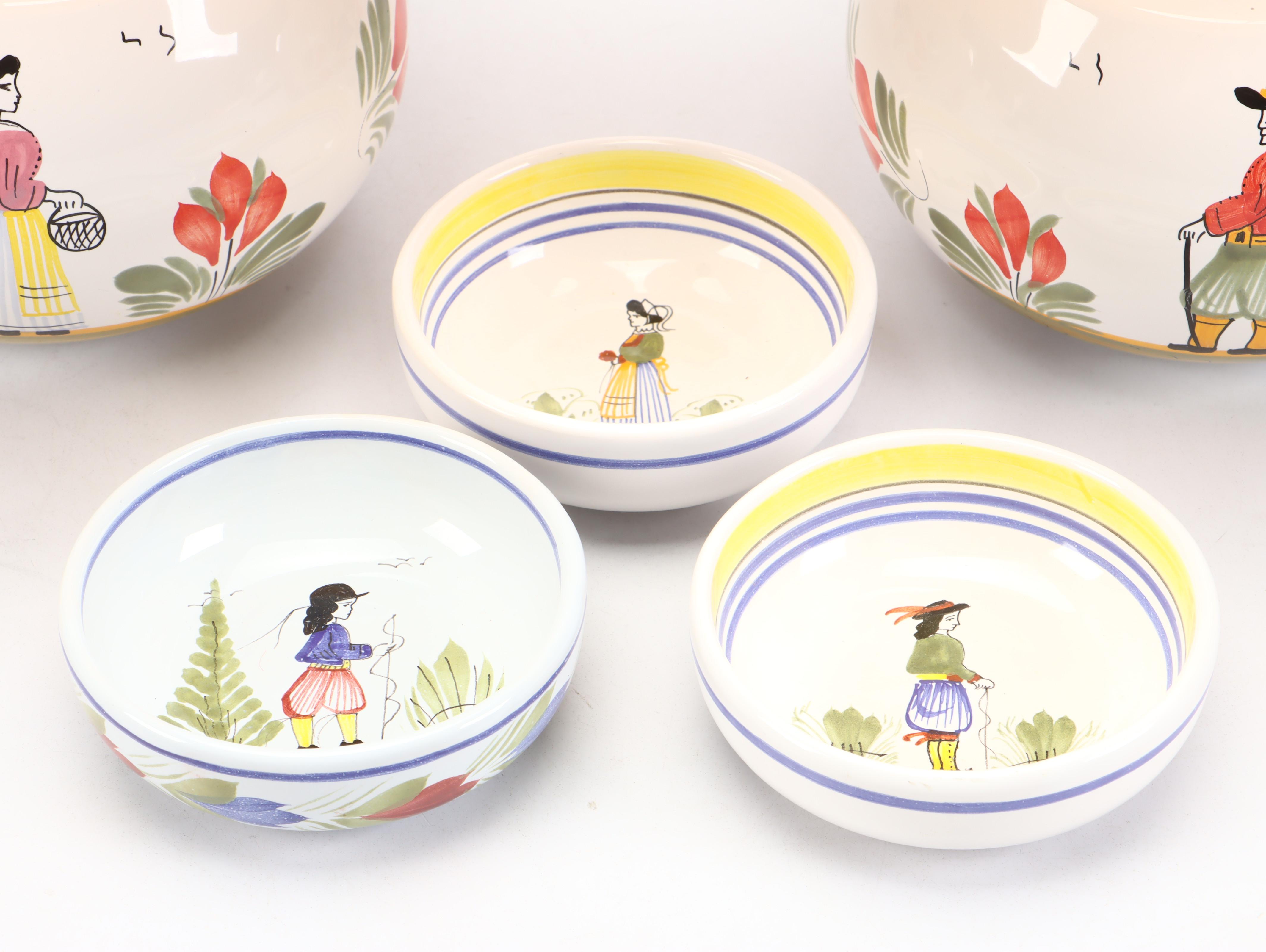 Henriot Quimper Hand-Painted Ceramic Table Lamps with Bowls