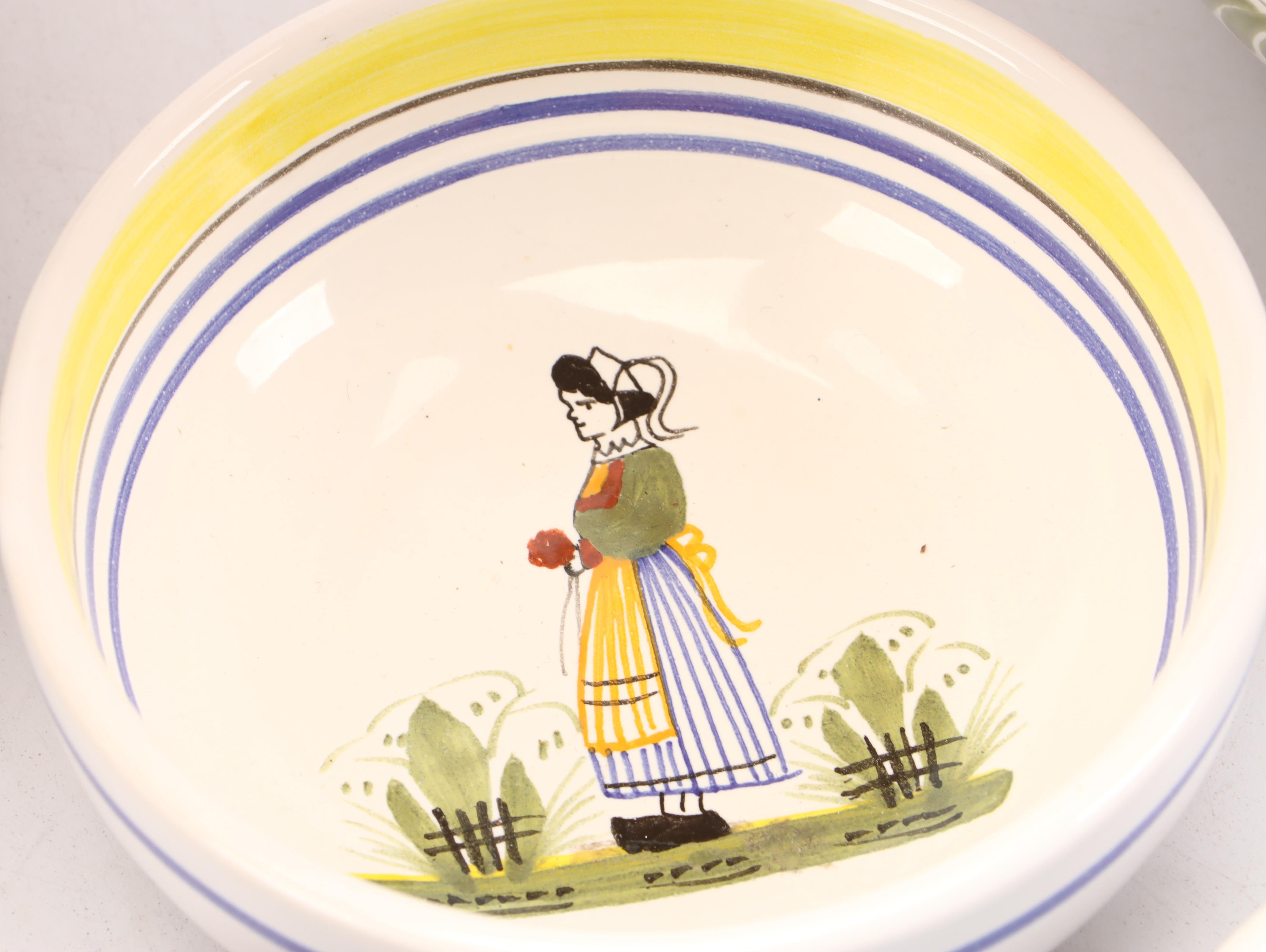 Henriot Quimper Hand-Painted Ceramic Table Lamps with Bowls