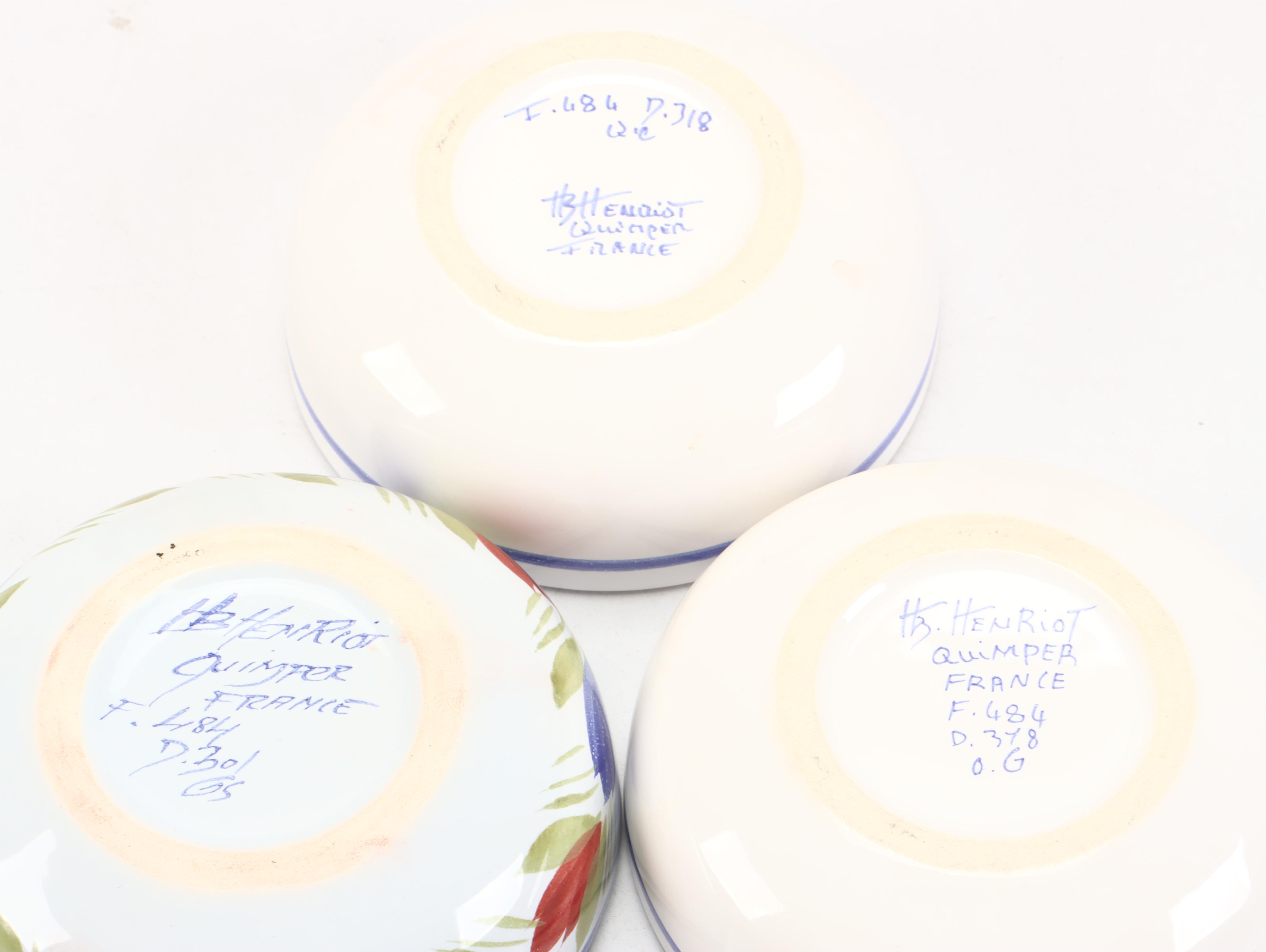 Henriot Quimper Hand-Painted Ceramic Table Lamps with Bowls