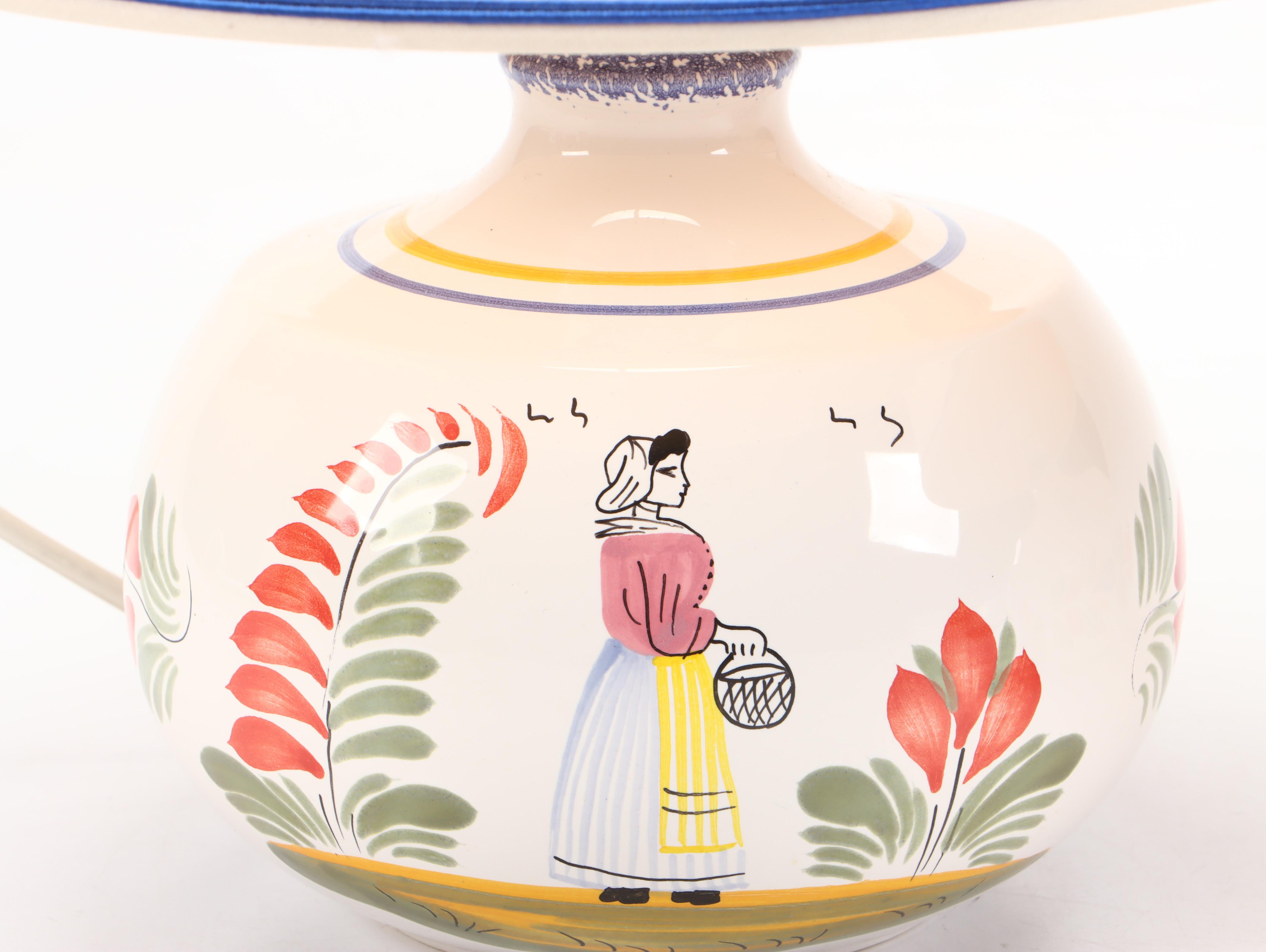 Henriot Quimper Hand-Painted Ceramic Table Lamps with Bowls