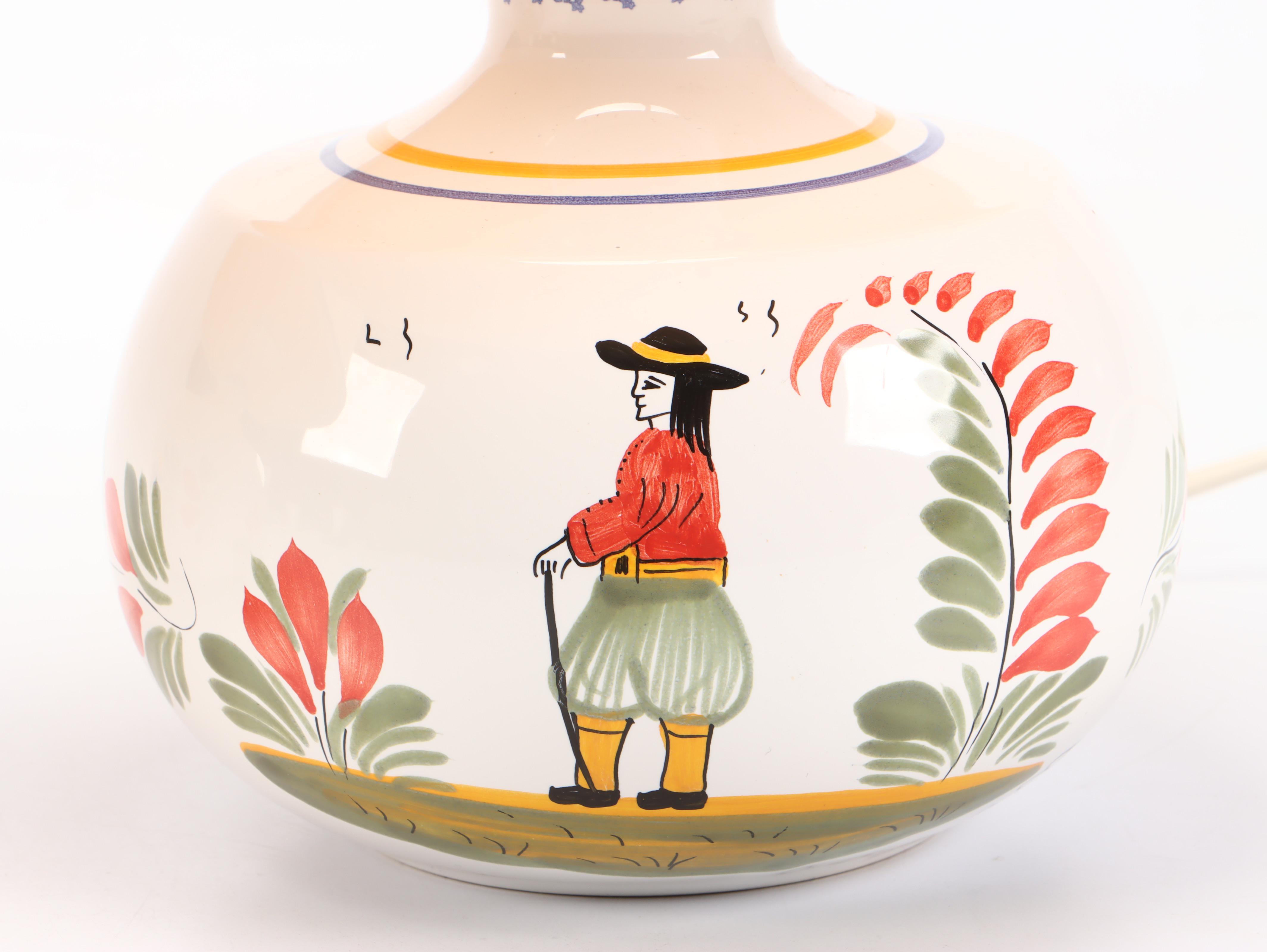 Henriot Quimper Hand-Painted Ceramic Table Lamps with Bowls