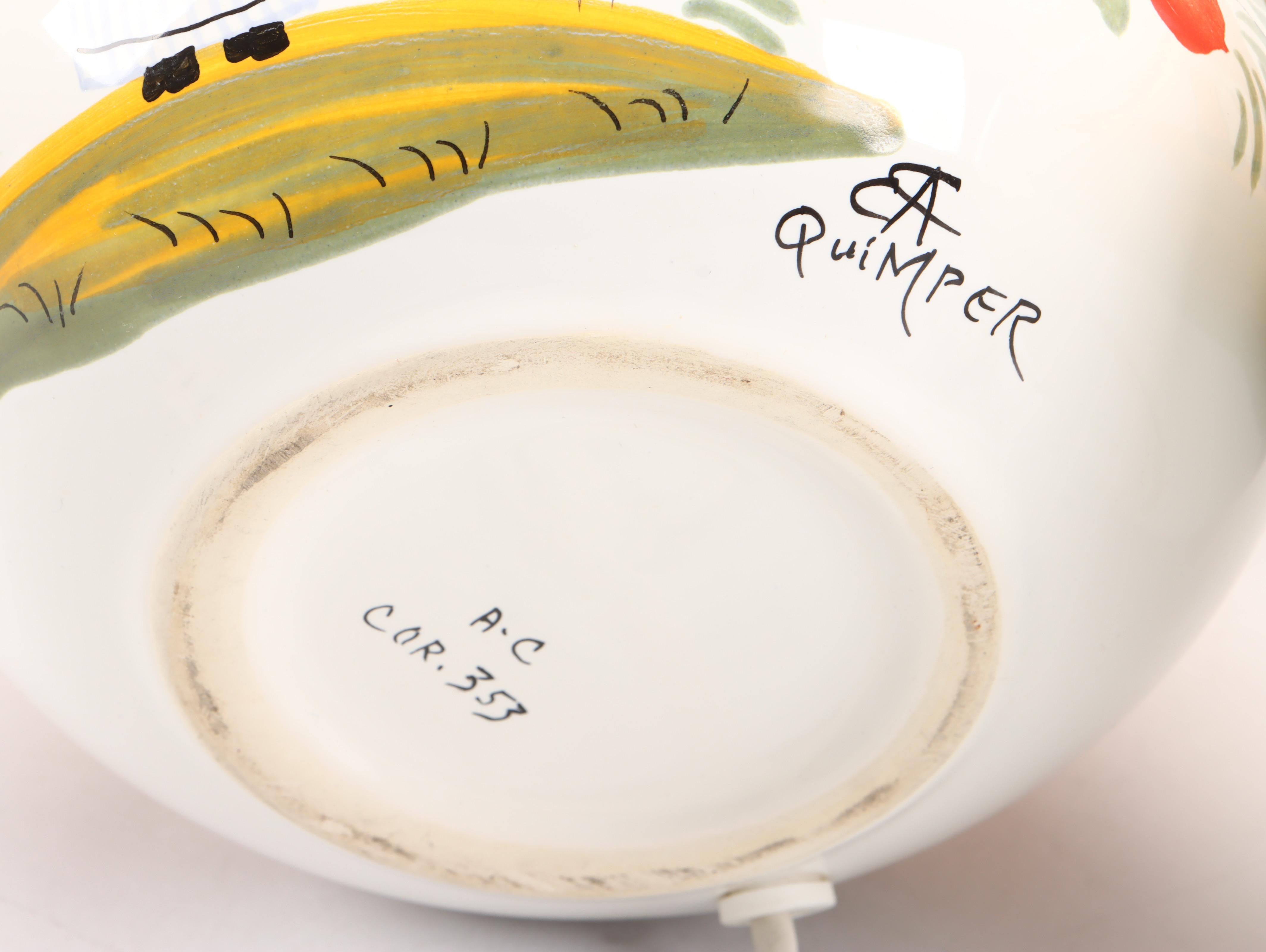 Henriot Quimper Hand-Painted Ceramic Table Lamps with Bowls