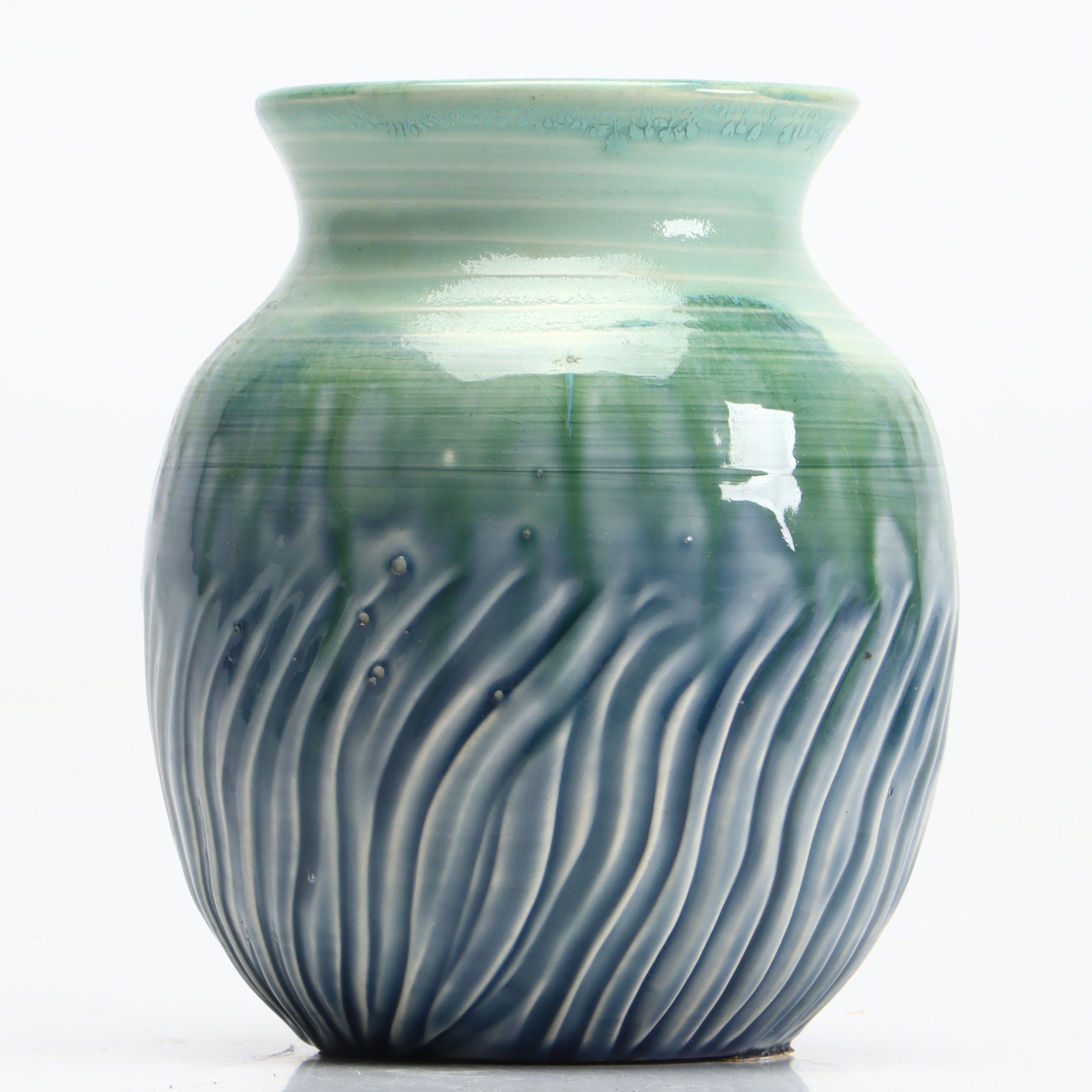 Artist Signed Drip Glass Art Pottery Vase, 1995