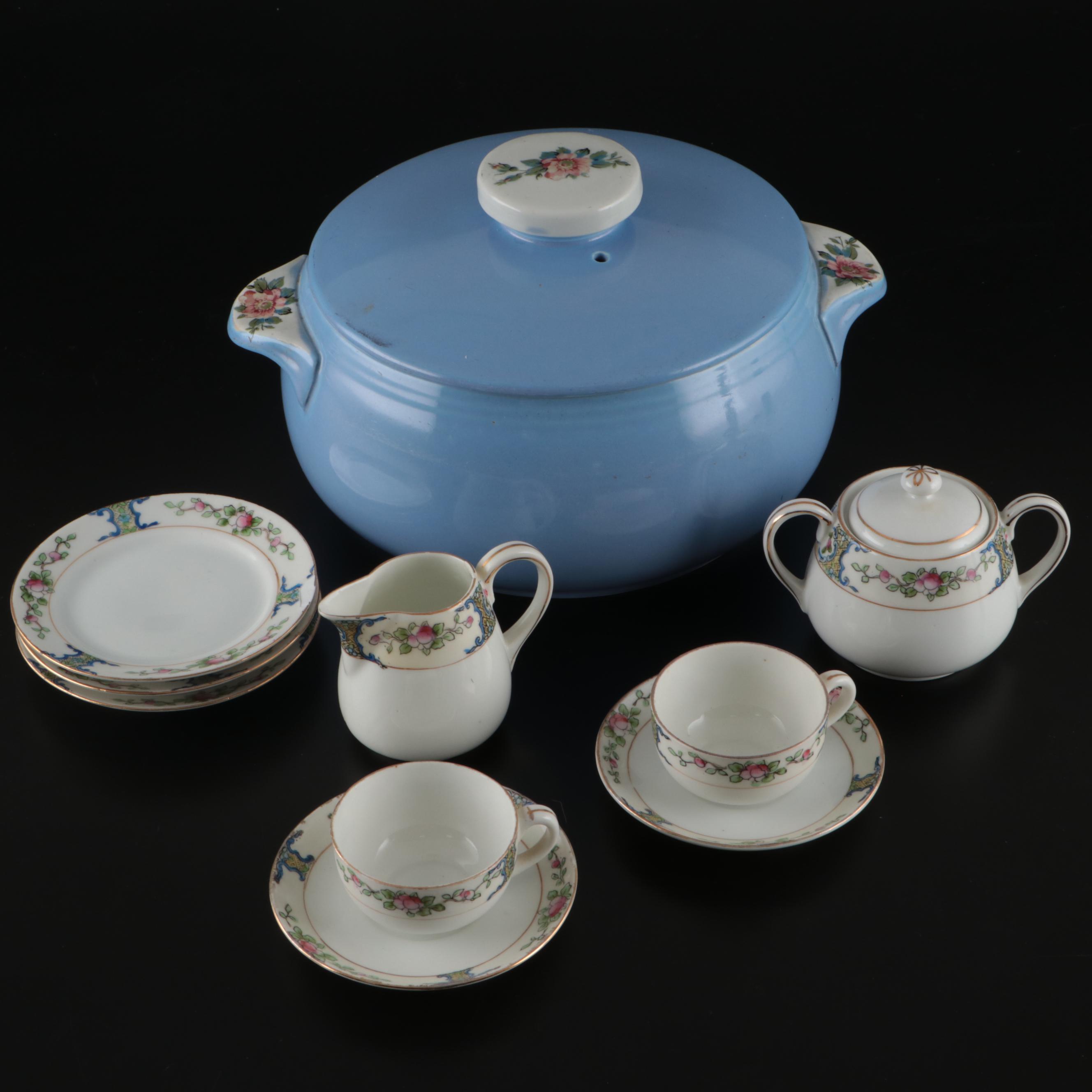 Hall's "Rose Parade" Casserole Dish and Child's Partial Tea Set
