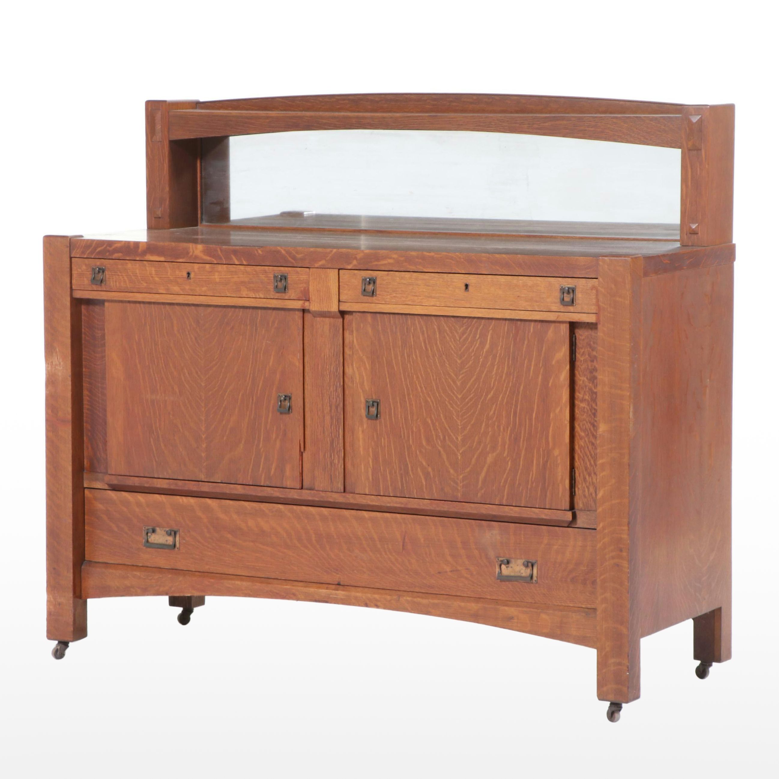 Arts and Crafts Quartersawn Oak Mirror-Back Sideboard, Early 20th Century