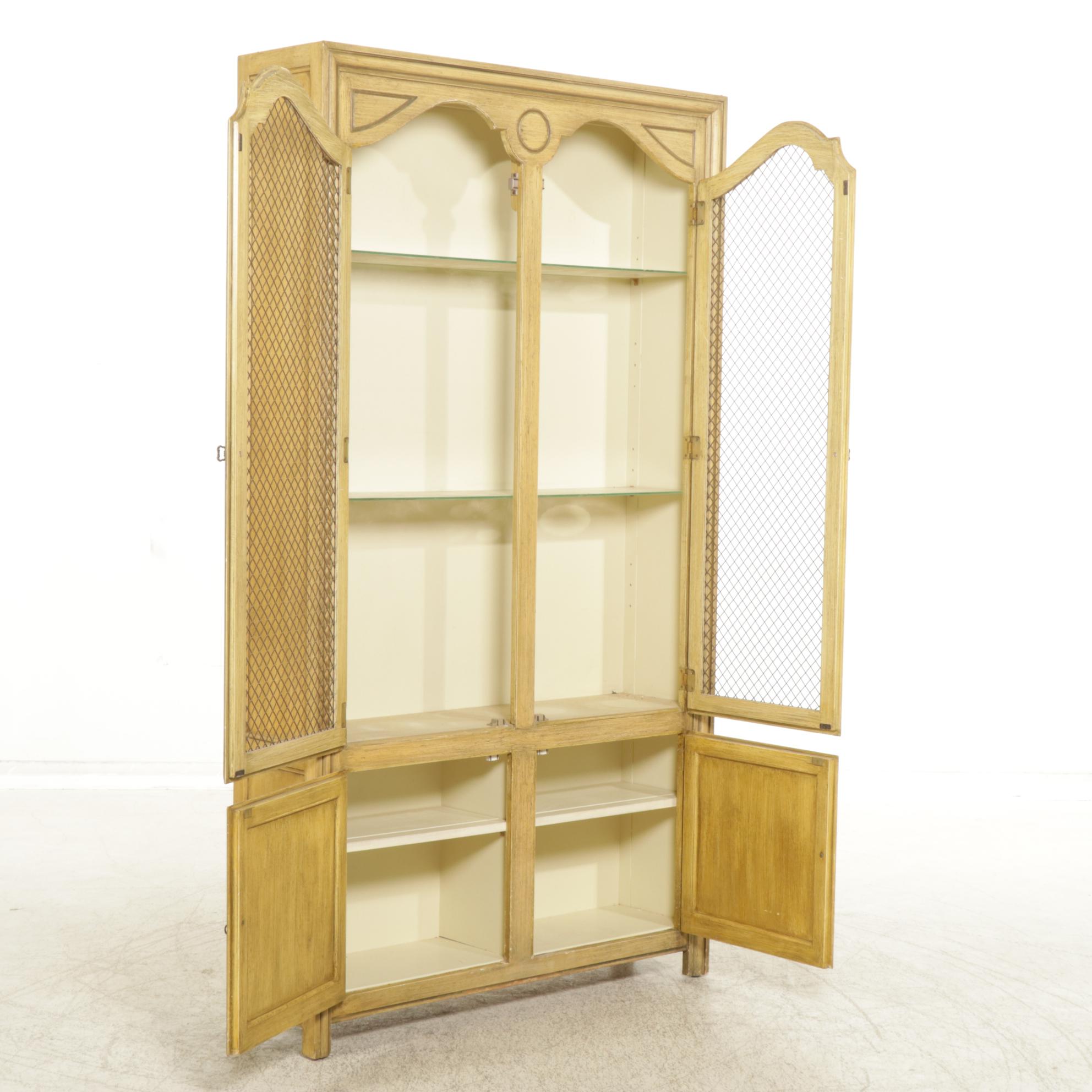 Display Cabinet with Wire Mesh Doors and Antiqued Painted Finish