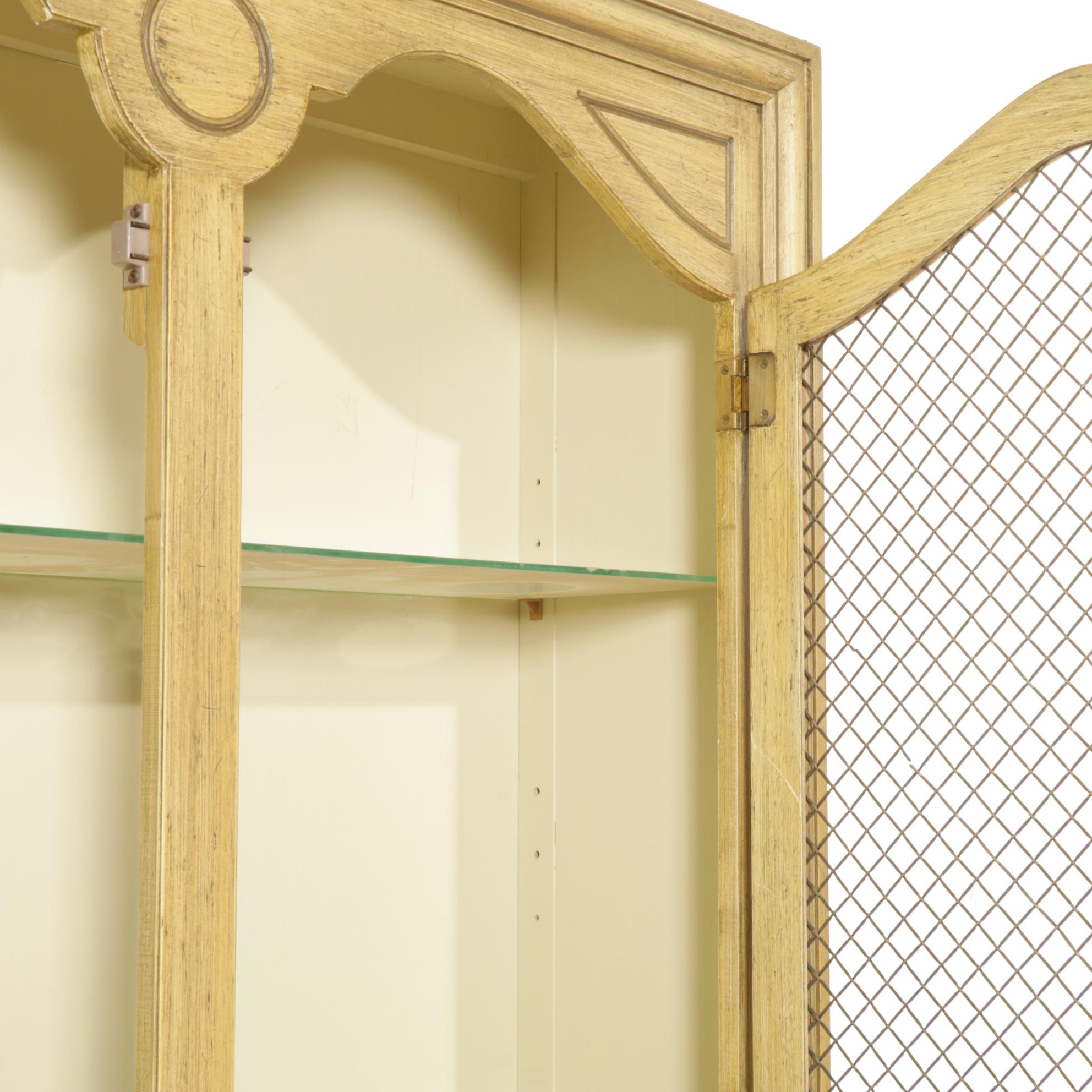 Display Cabinet with Wire Mesh Doors and Antiqued Painted Finish