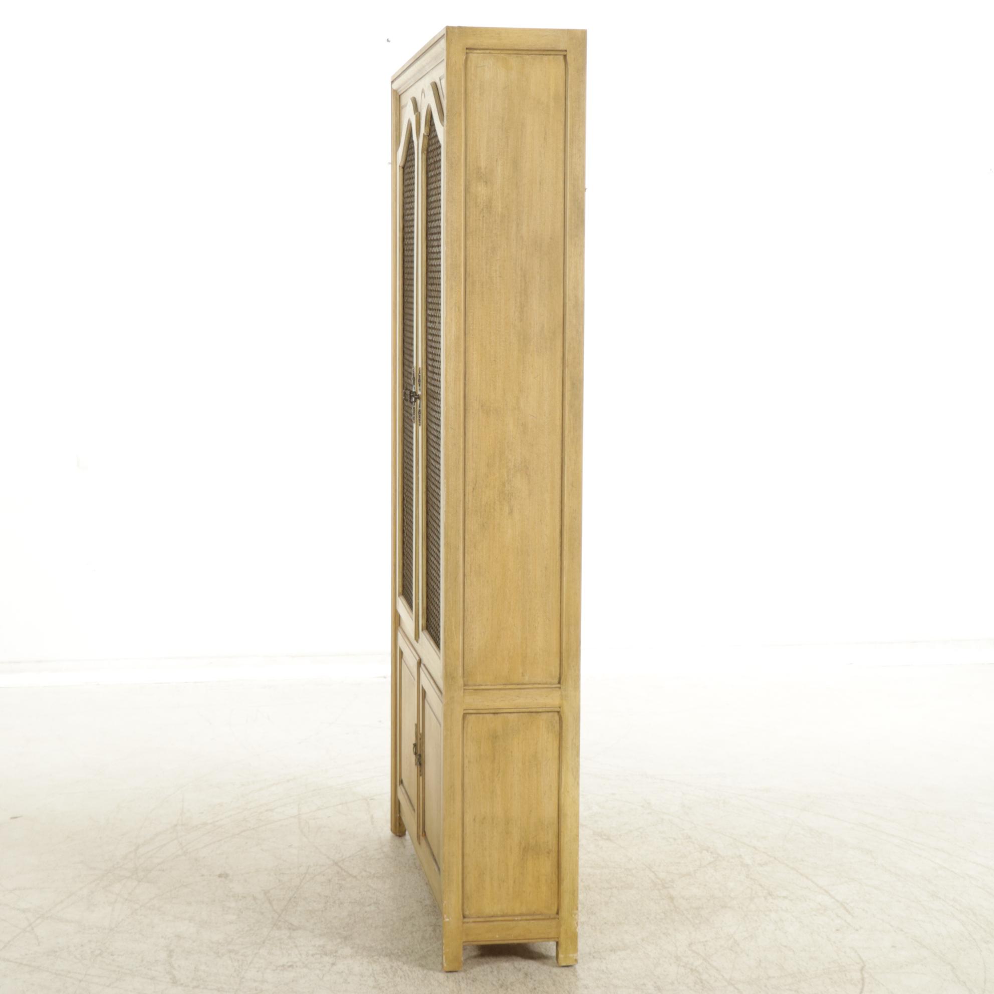 Display Cabinet with Wire Mesh Doors and Antiqued Painted Finish