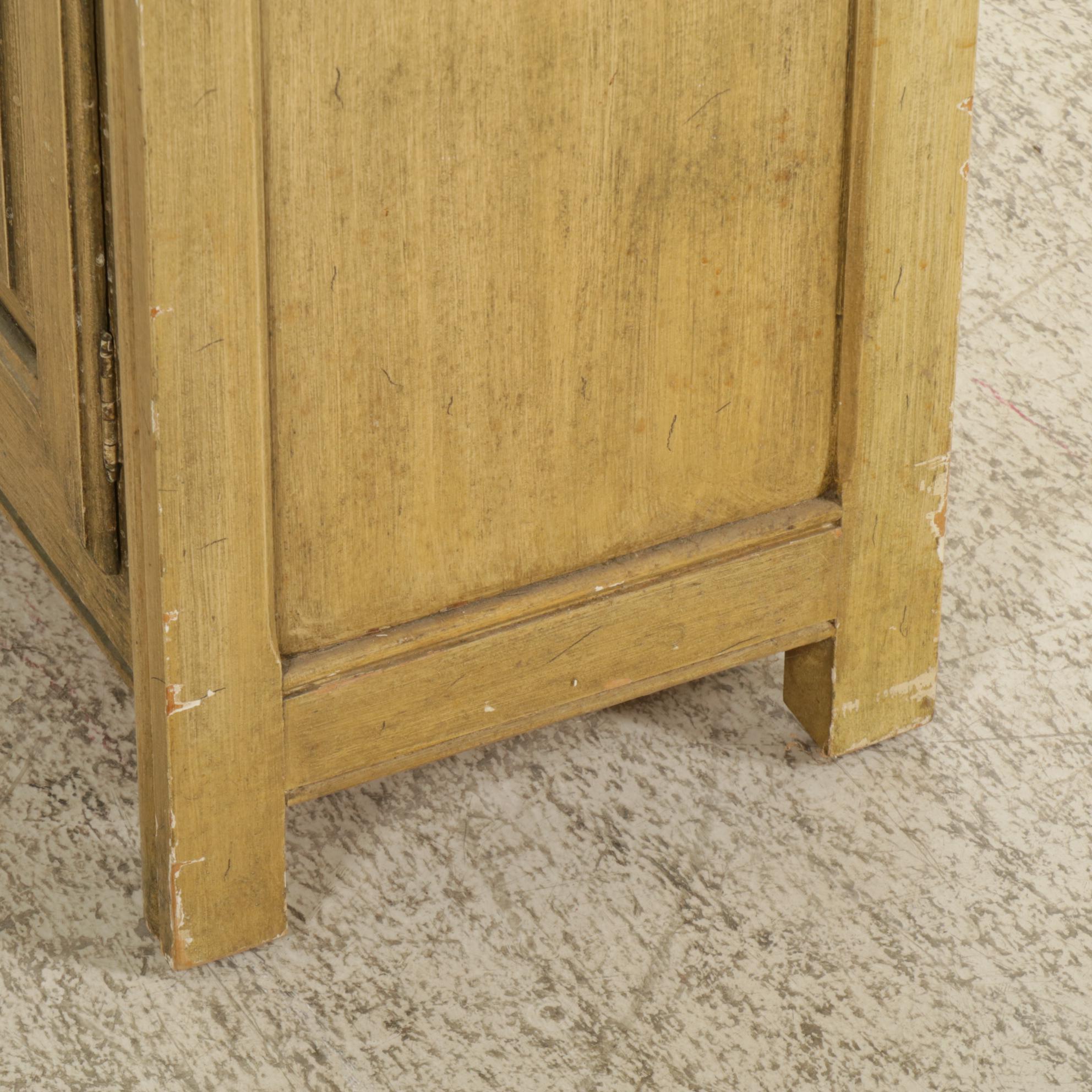 Display Cabinet with Wire Mesh Doors and Antiqued Painted Finish