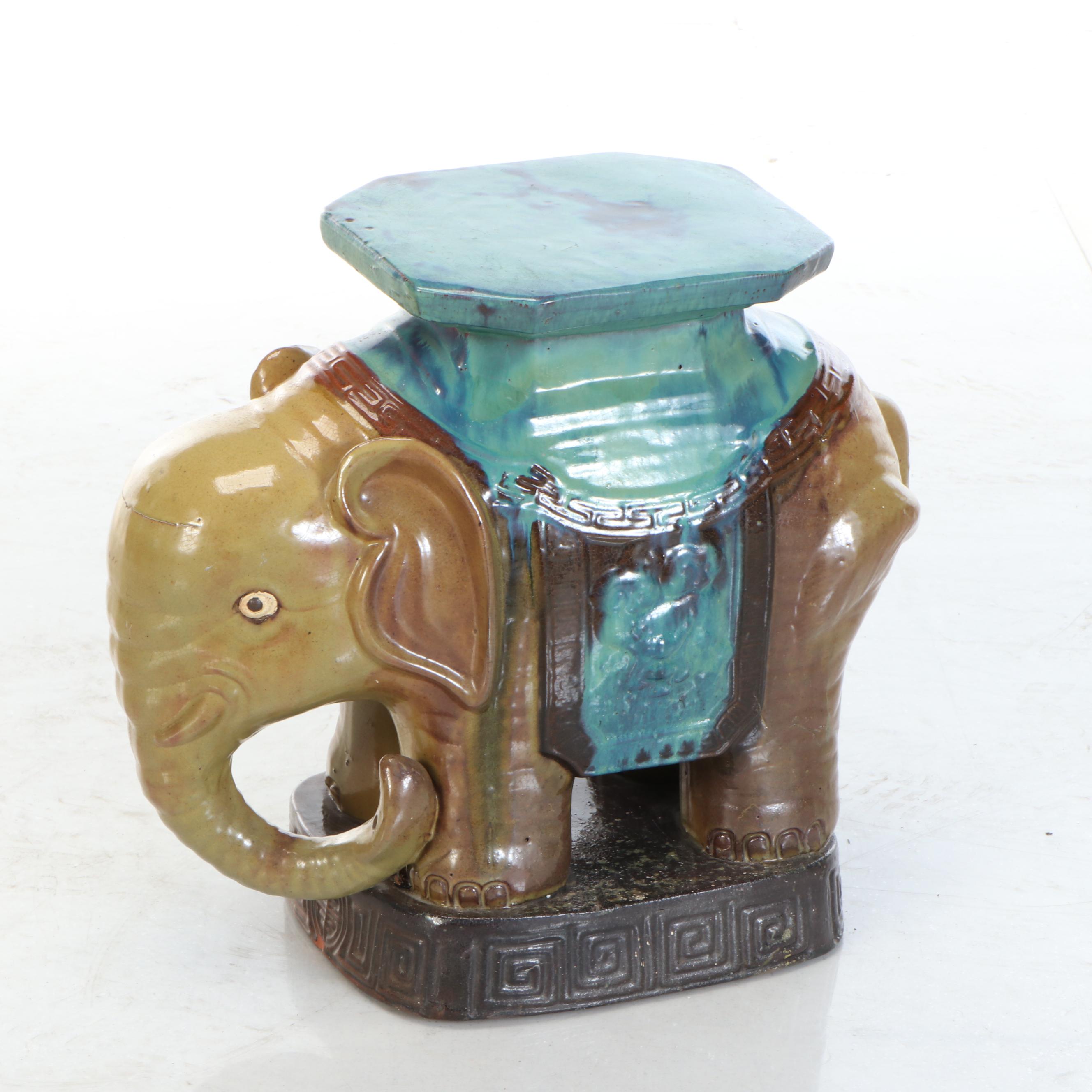 Chinese Sancai Glazed Ceramic Elephant Stool