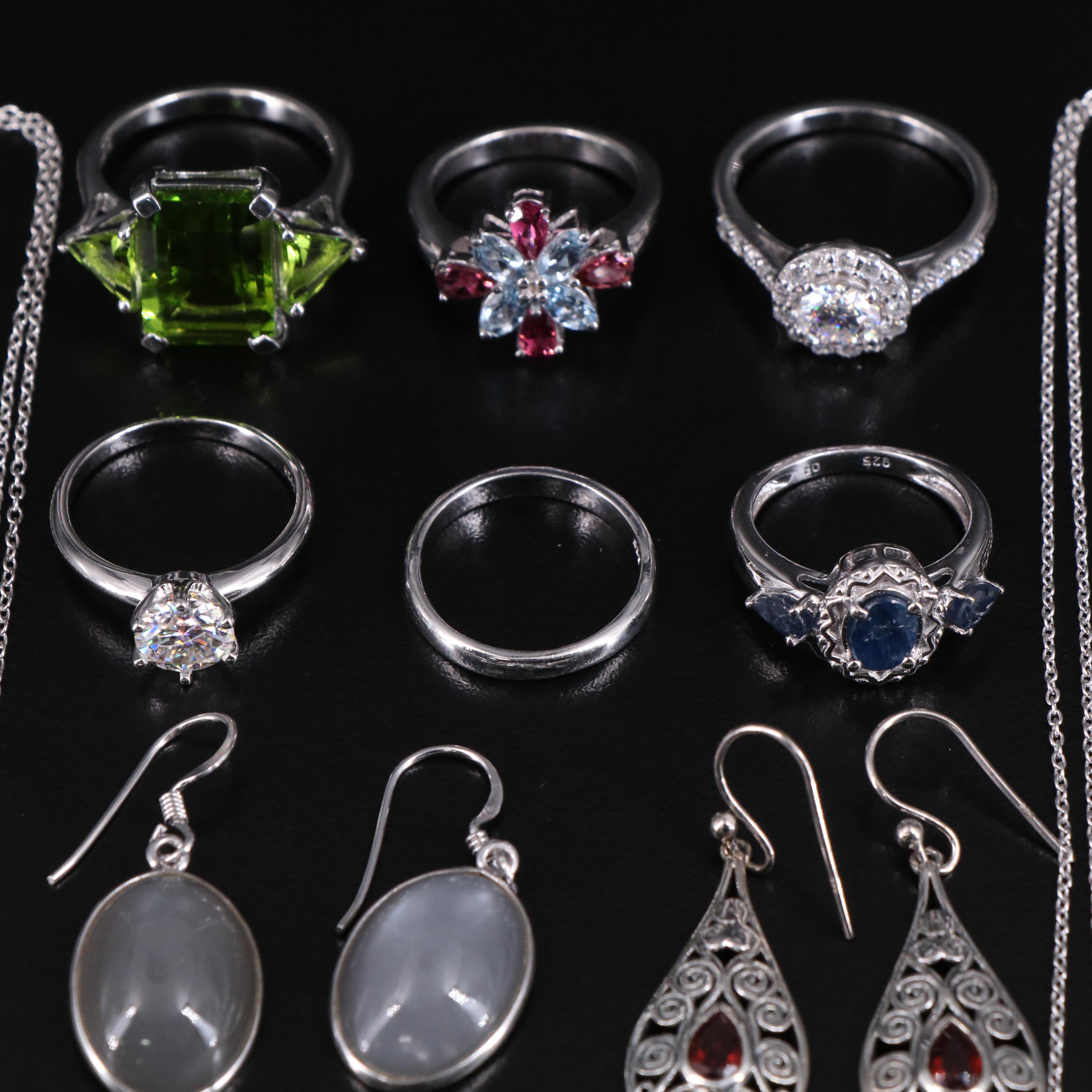 14 Assorted Sterling Silver Rings, Necklaces, Earrings, and Pendants