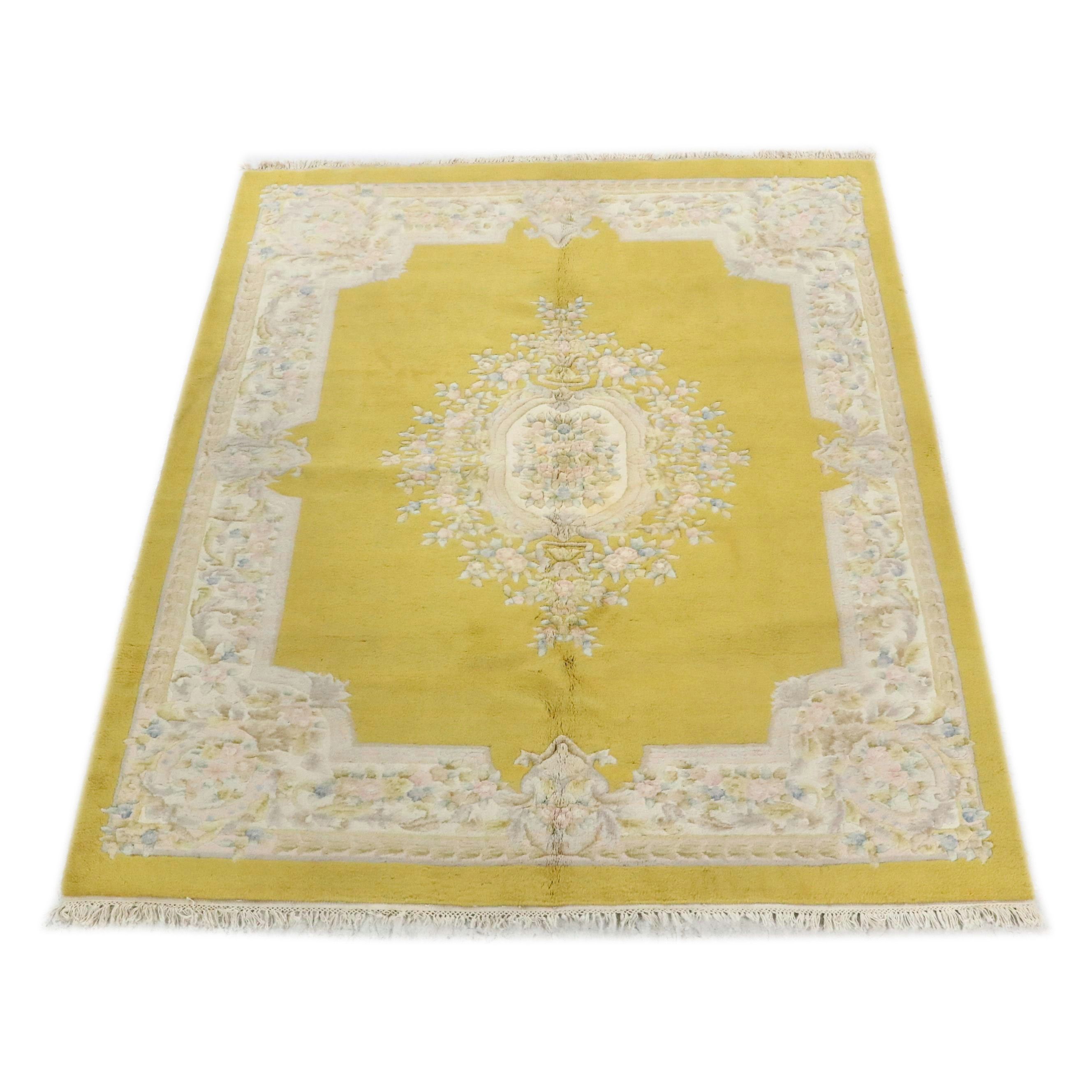 7'10 x 10'1 Hand-Knotted Chinese Aubusson Style Carved Area Rug