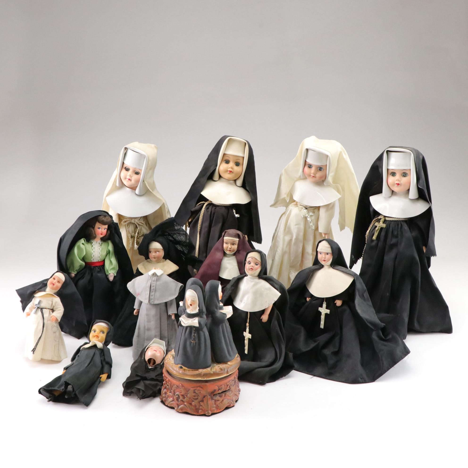 Nun Dolls & Music Box, Mid-20th Century