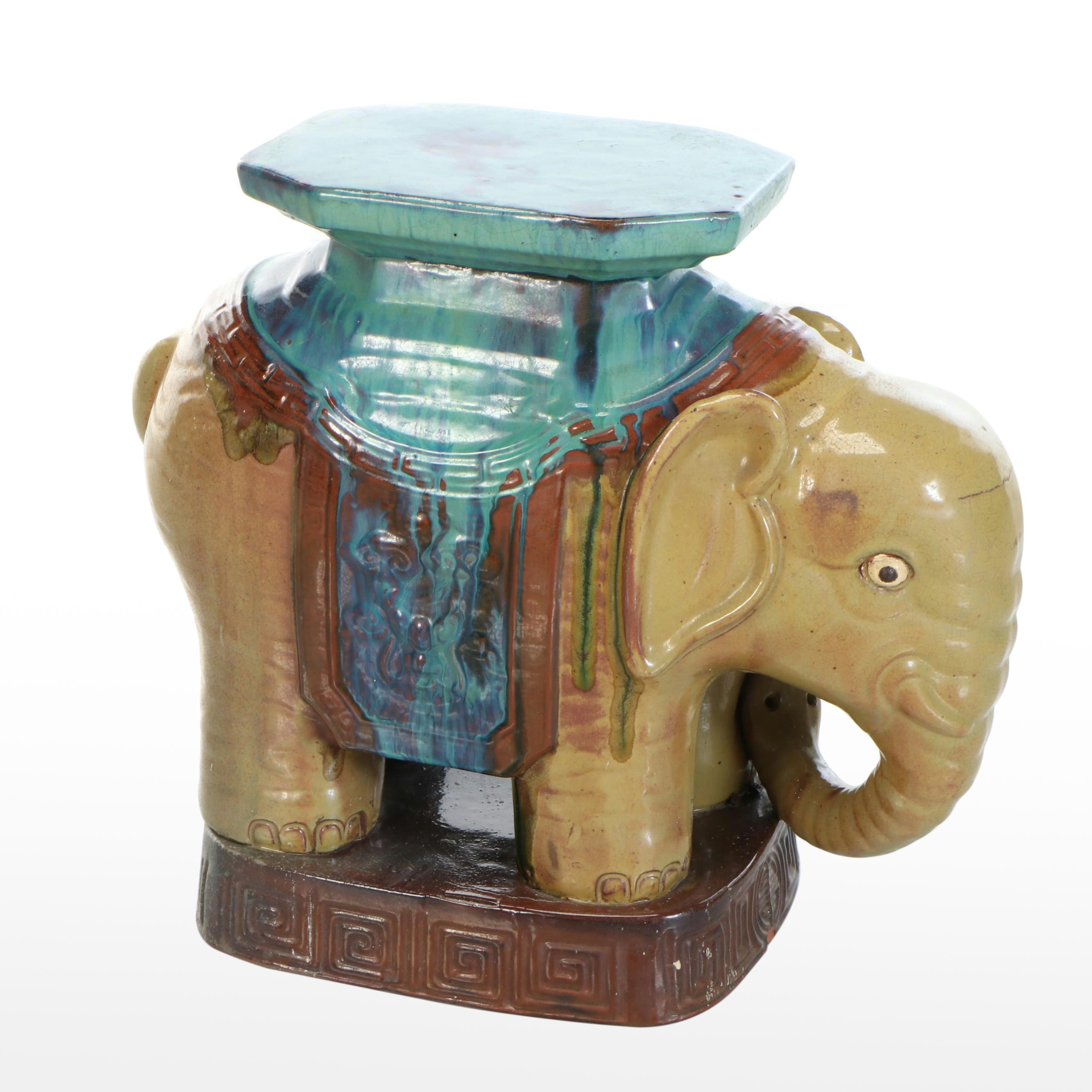 Chinese Sancai Glazed Ceramic Elephant Stool