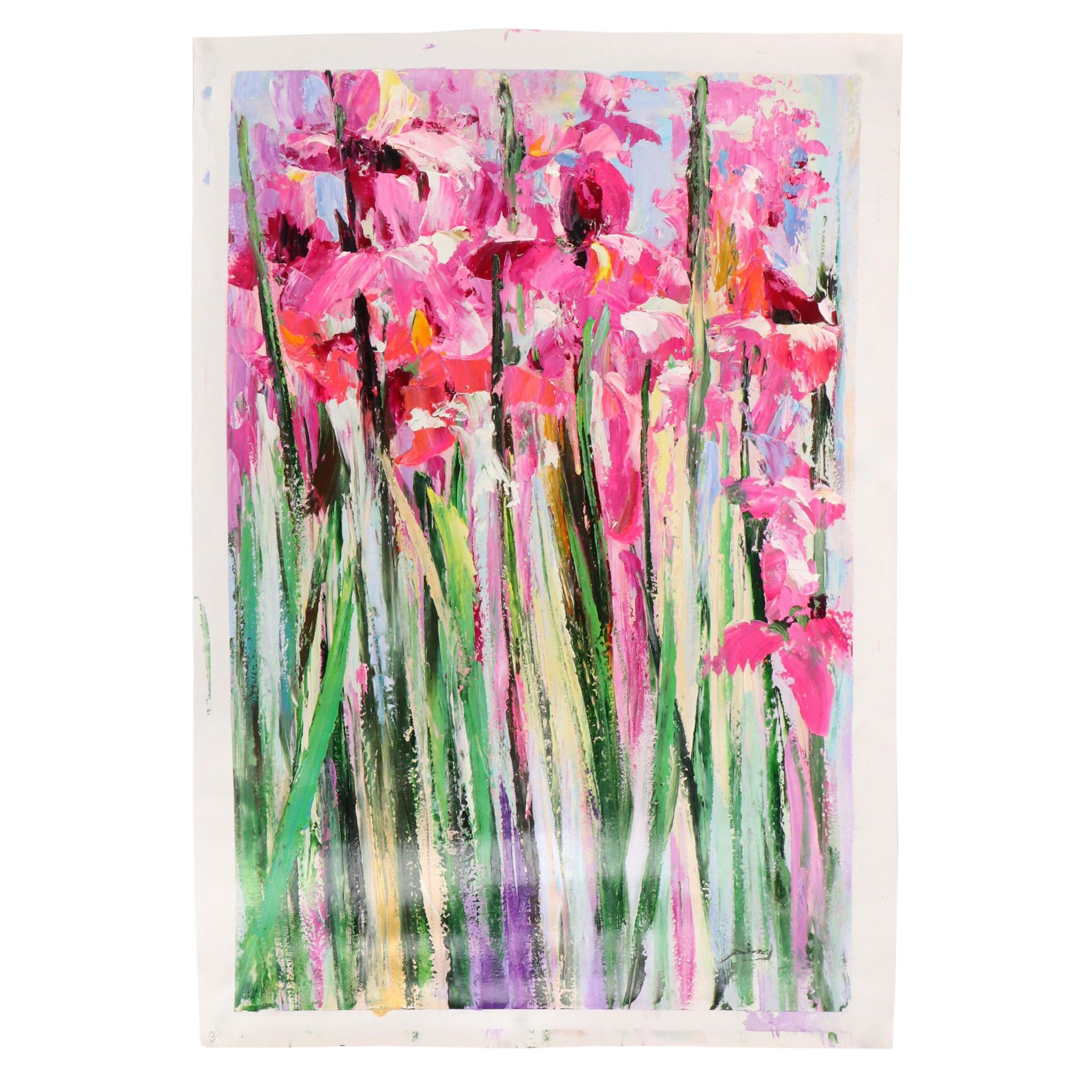 Ping Bearded Irises Oil Painting, 21st Century