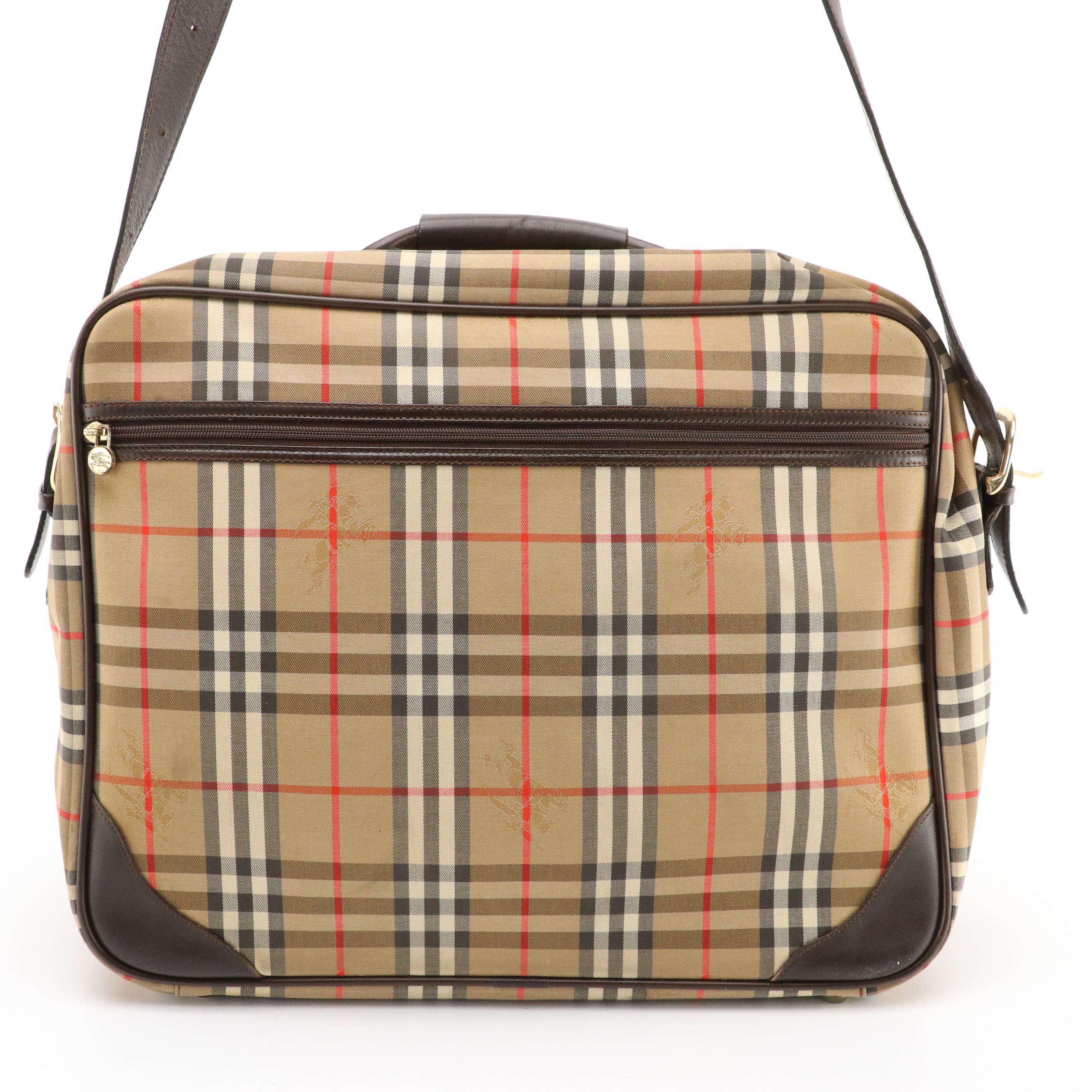 Burberrys Travel Crossbody Bag in Haymarket Check Canvas and Brown Leather