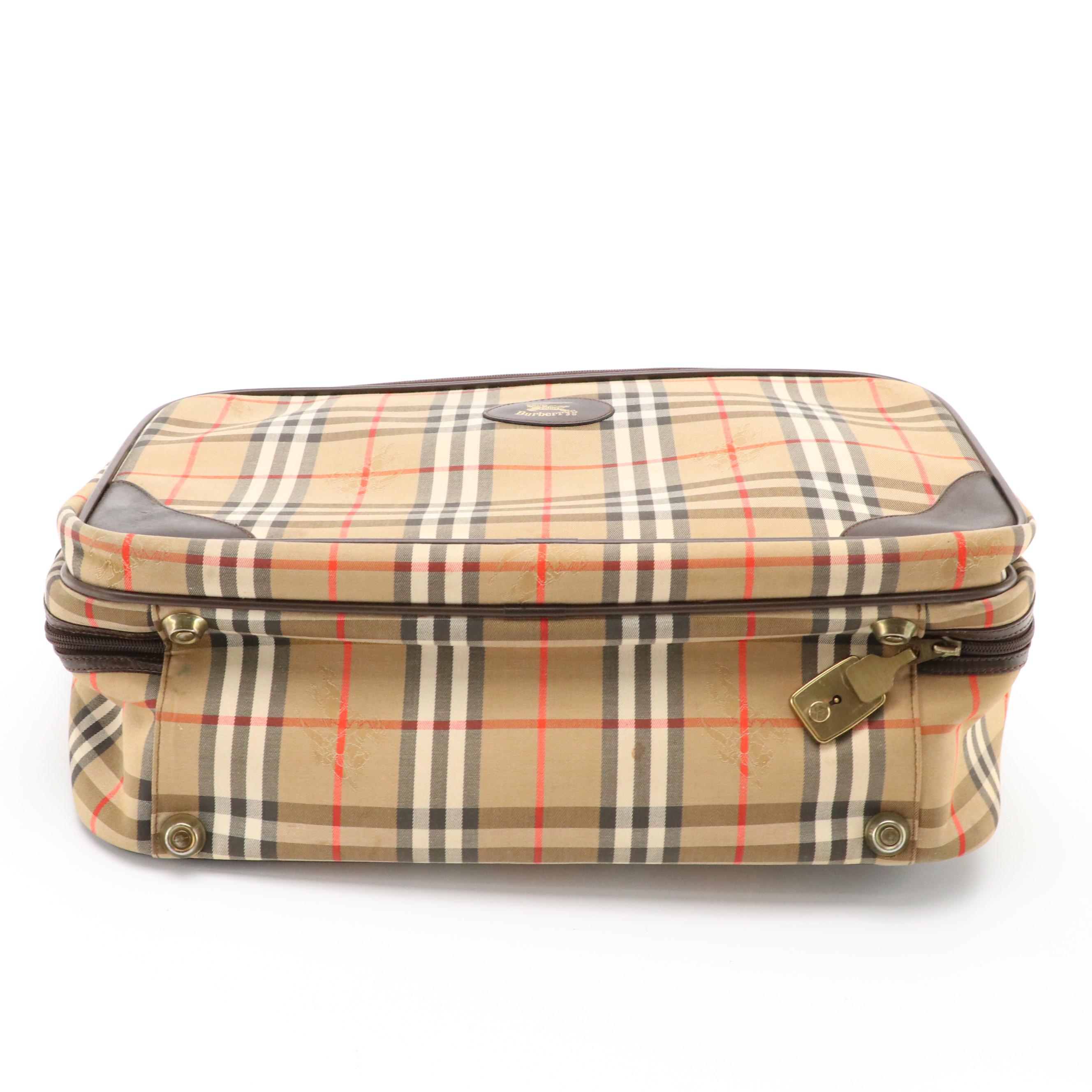 Burberrys Travel Crossbody Bag in Haymarket Check Canvas and Brown Leather