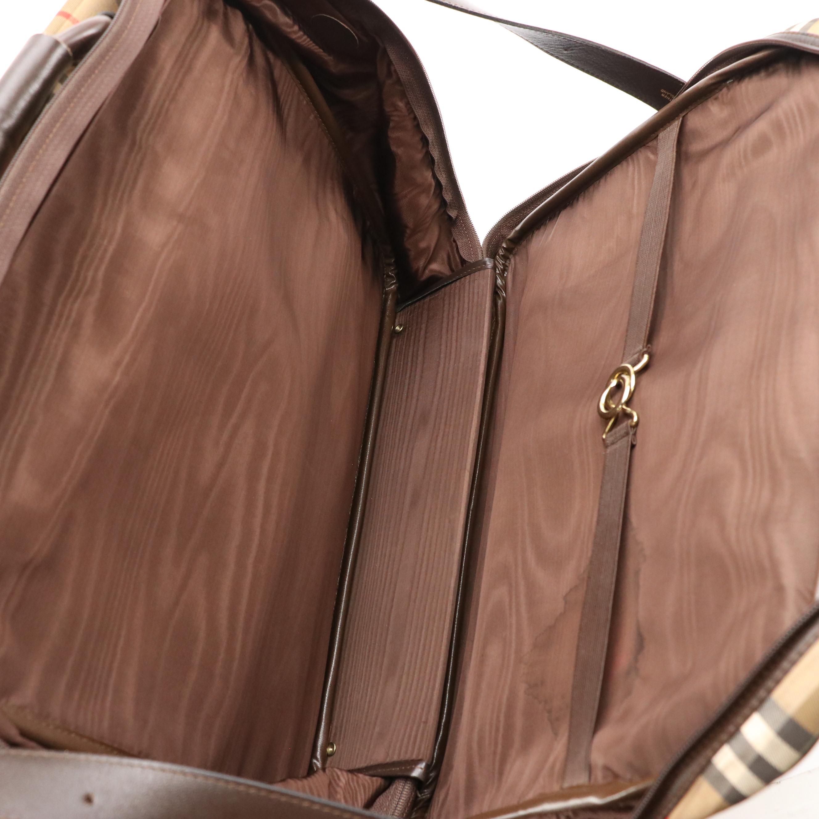 Burberrys Travel Crossbody Bag in Haymarket Check Canvas and Brown Leather