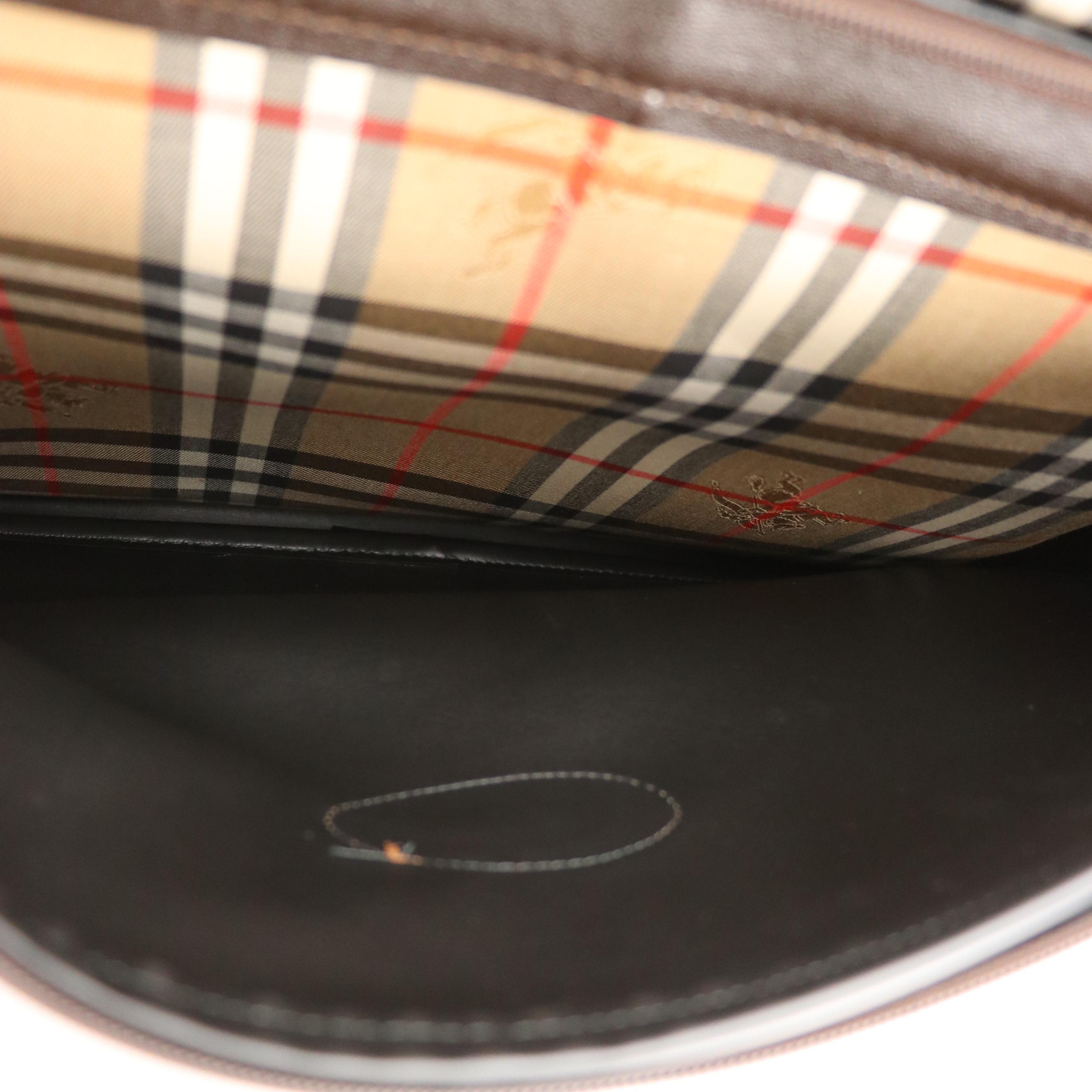 Burberrys Travel Crossbody Bag in Haymarket Check Canvas and Brown Leather