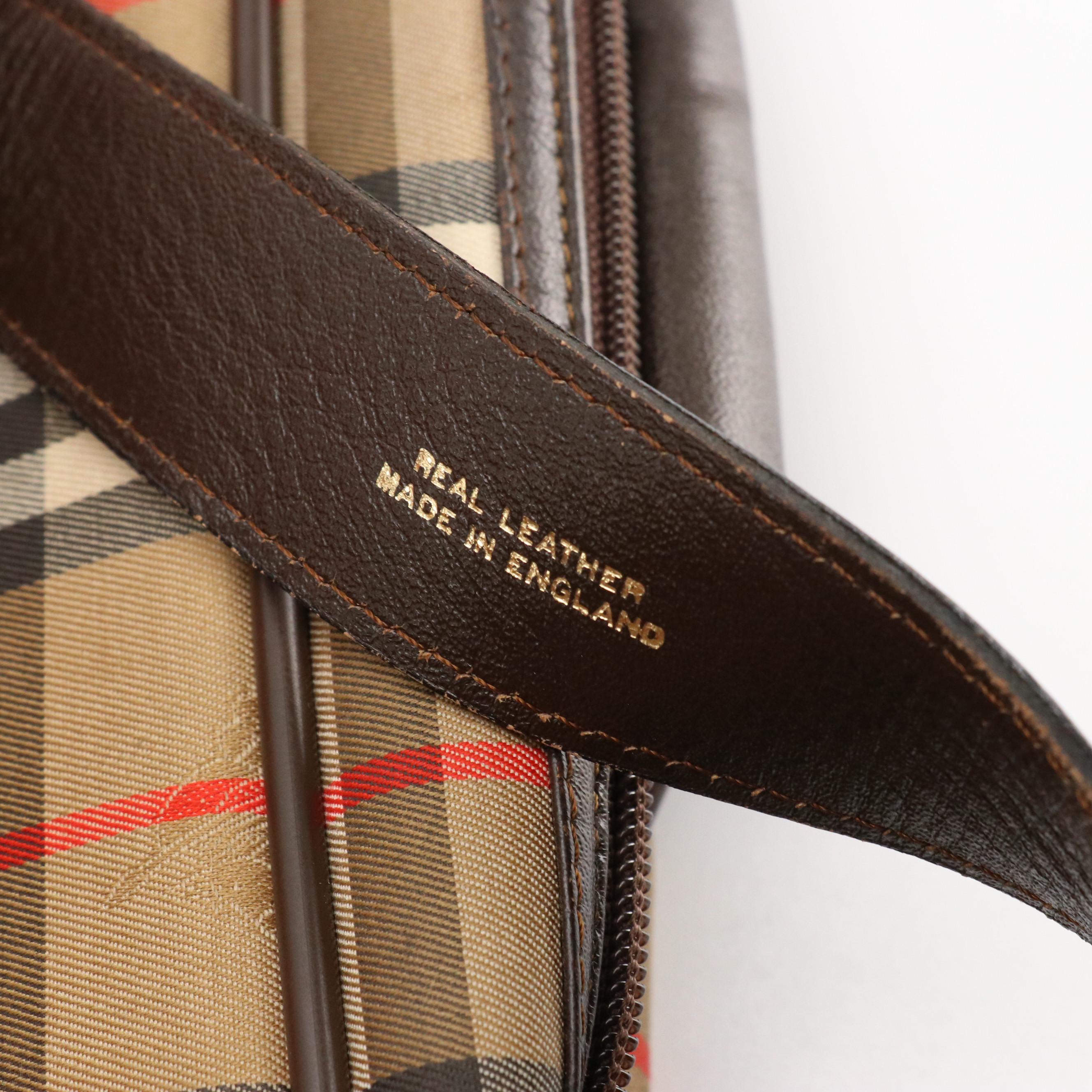 Burberrys Travel Crossbody Bag in Haymarket Check Canvas and Brown Leather